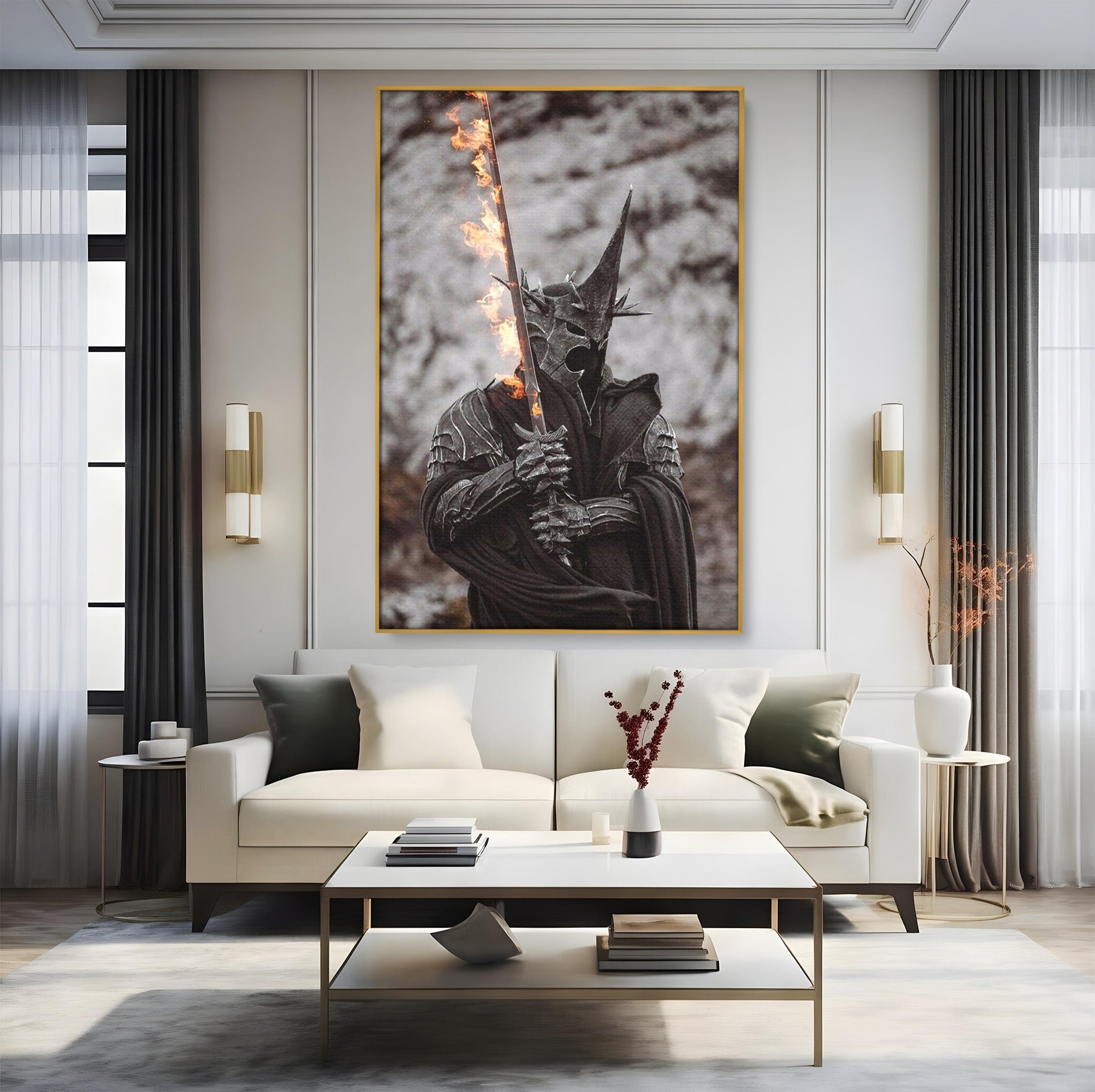 Tablou Canvas Premium LuxCanva® PI1205, Duhurile Inelului, Razboinic, Fantezie, Erou, Sabie, Dormitor, Living, Culori Vibrante