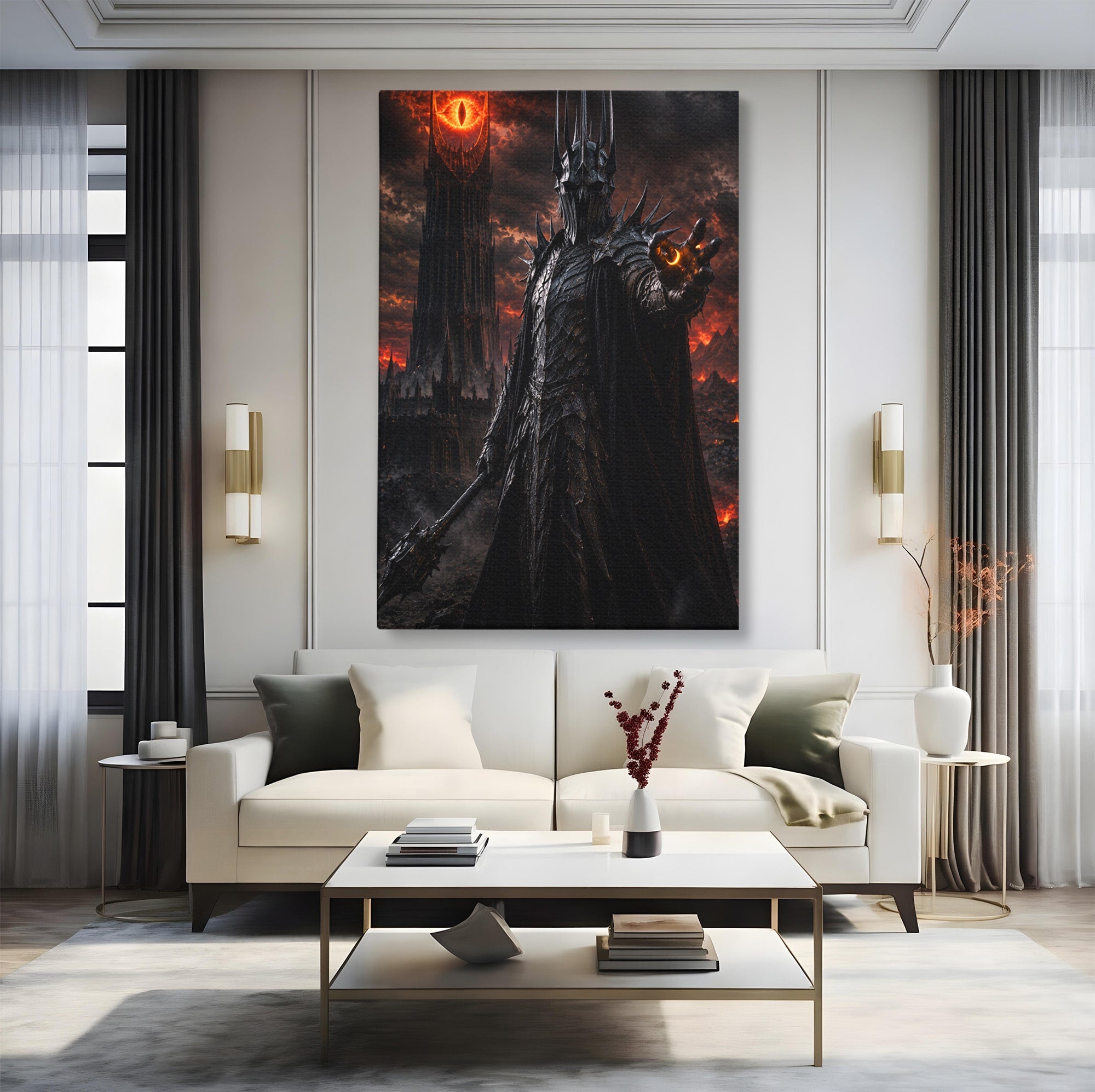 Tablou Canvas Premium LuxCanva® PI1206, Stapanul Intunericului, Sauron, Ochi, Turn, Living, Culori Vibrante