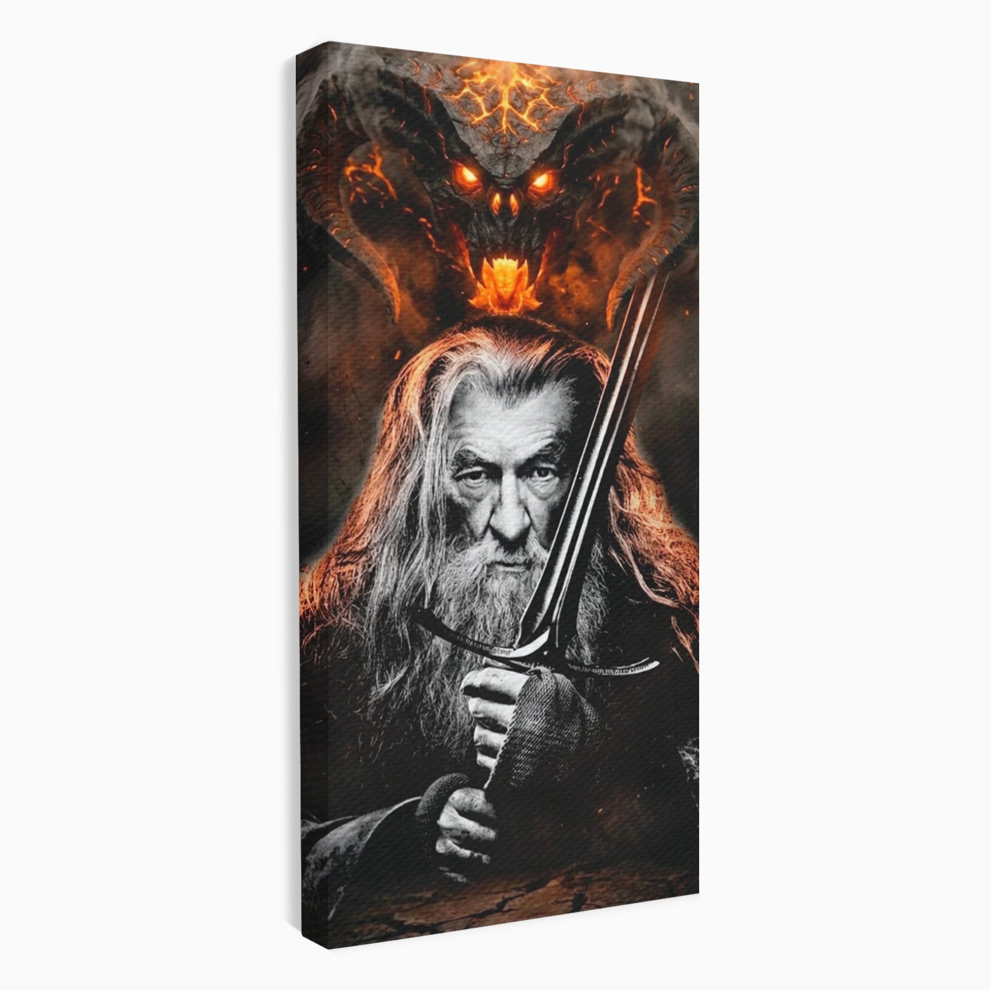 Tablou Canvas Premium LuxCanva® PI1209, Vrajitorul Si Demonul, Gandalf, Tolkien, Lupta, Epoca Medievala, Dormitor, Living, Culori Vibrante
