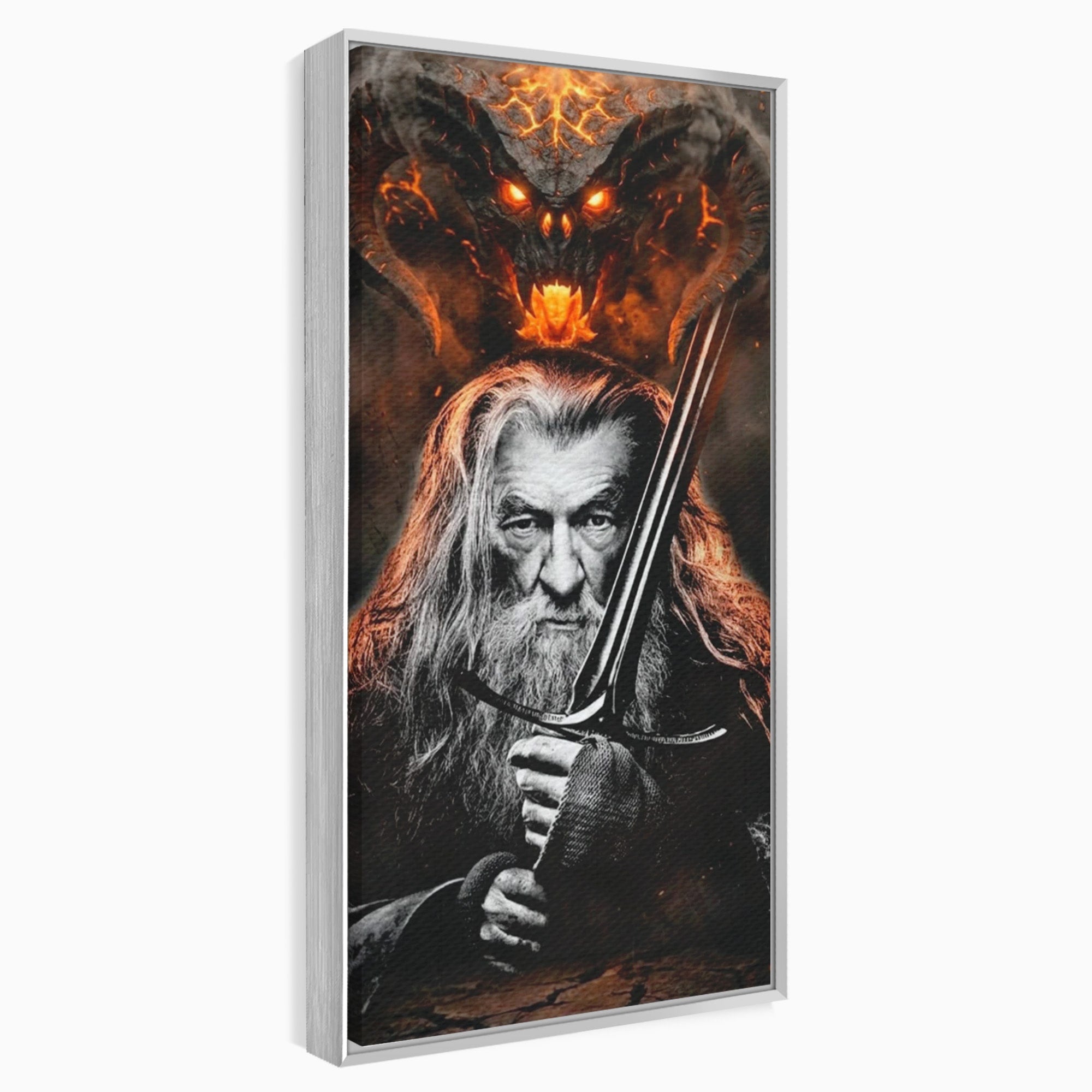 Tablou Canvas Premium LuxCanva® PI1209, Vrajitorul Si Demonul, Gandalf, Tolkien, Lupta, Epoca Medievala, Dormitor, Living, Culori Vibrante
