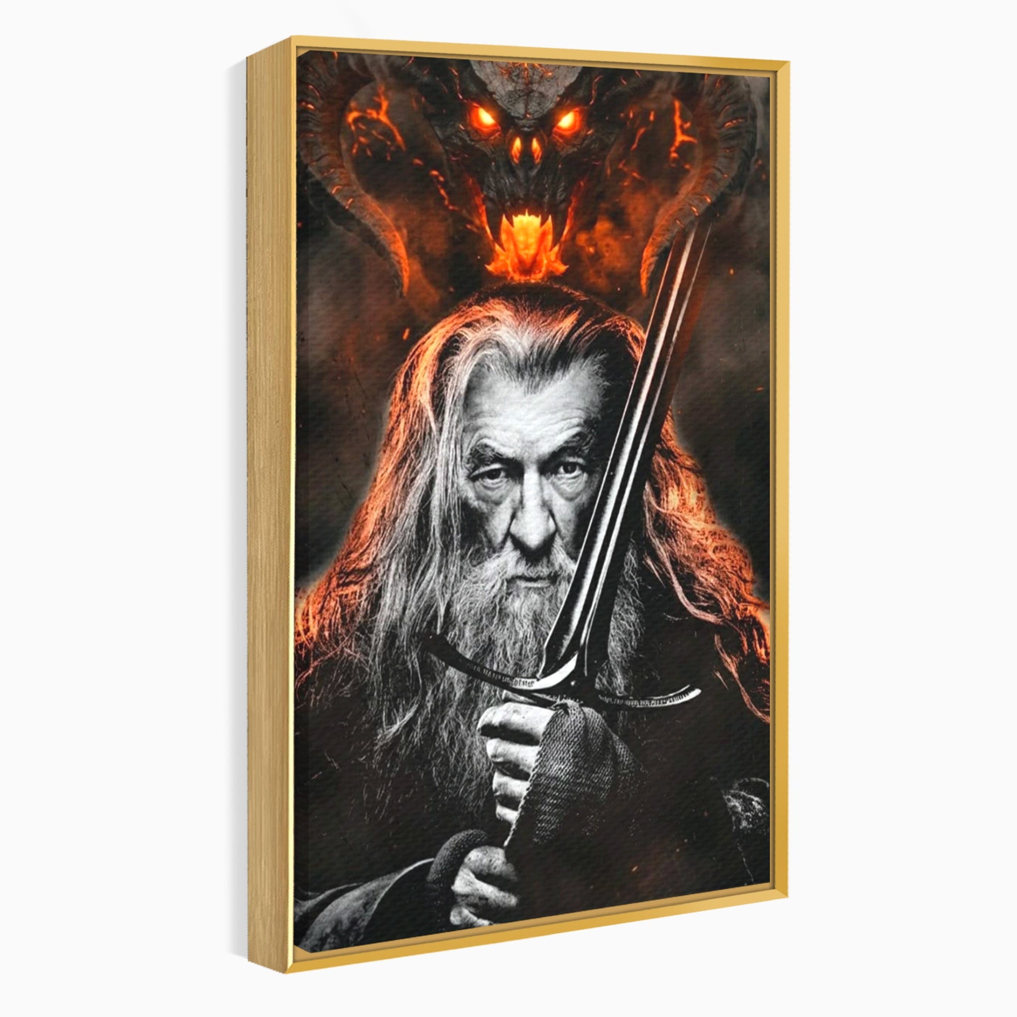 Tablou Canvas Premium LuxCanva® PI1209, Vrajitorul Si Demonul, Gandalf, Tolkien, Lupta, Epoca Medievala, Dormitor, Living, Culori Vibrante