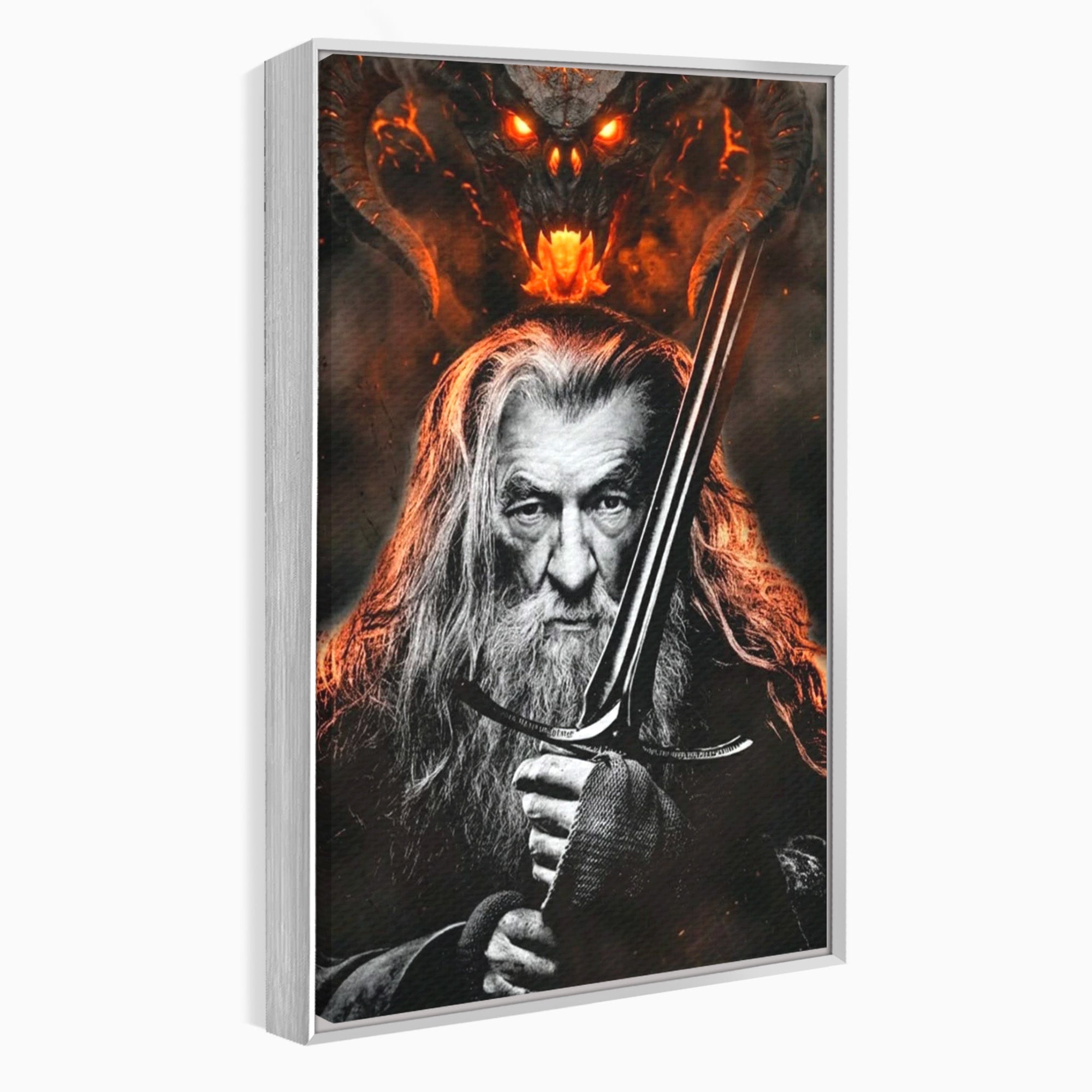 Tablou Canvas Premium LuxCanva® PI1209, Vrajitorul Si Demonul, Gandalf, Tolkien, Lupta, Epoca Medievala, Dormitor, Living, Culori Vibrante