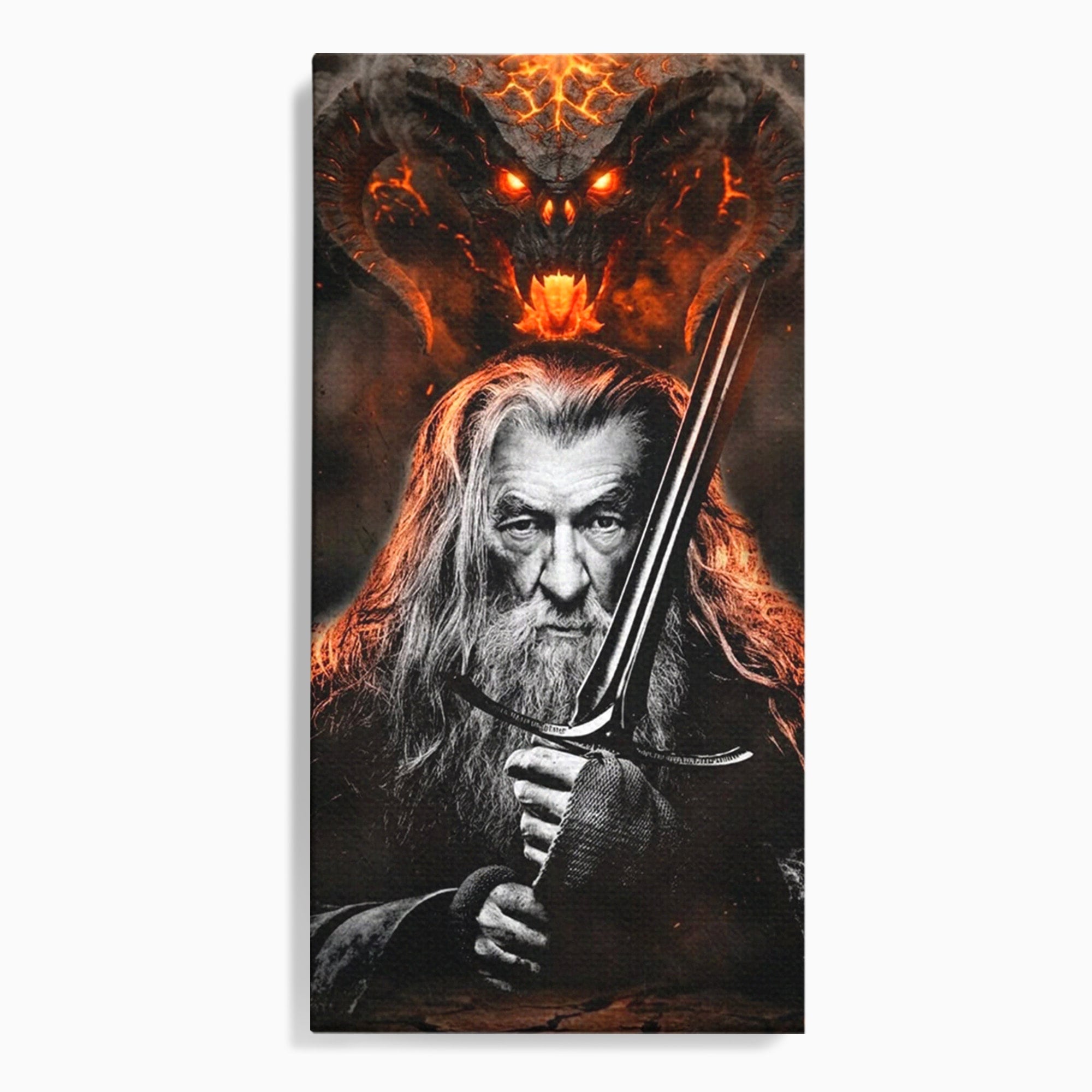 Tablou Canvas Premium LuxCanva® PI1209, Vrajitorul Si Demonul, Gandalf, Tolkien, Lupta, Epoca Medievala, Dormitor, Living, Culori Vibrante