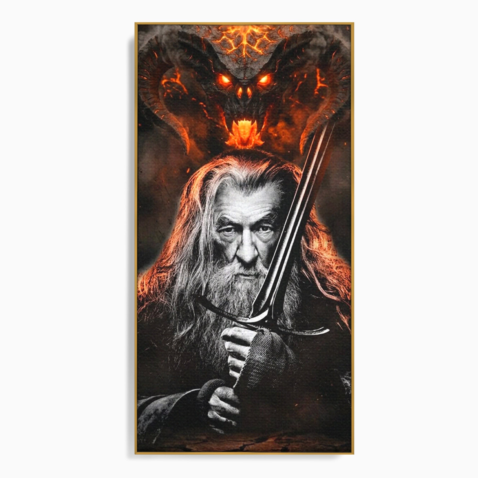 Tablou Canvas Premium LuxCanva® PI1209, Vrajitorul Si Demonul, Gandalf, Tolkien, Lupta, Epoca Medievala, Dormitor, Living, Culori Vibrante