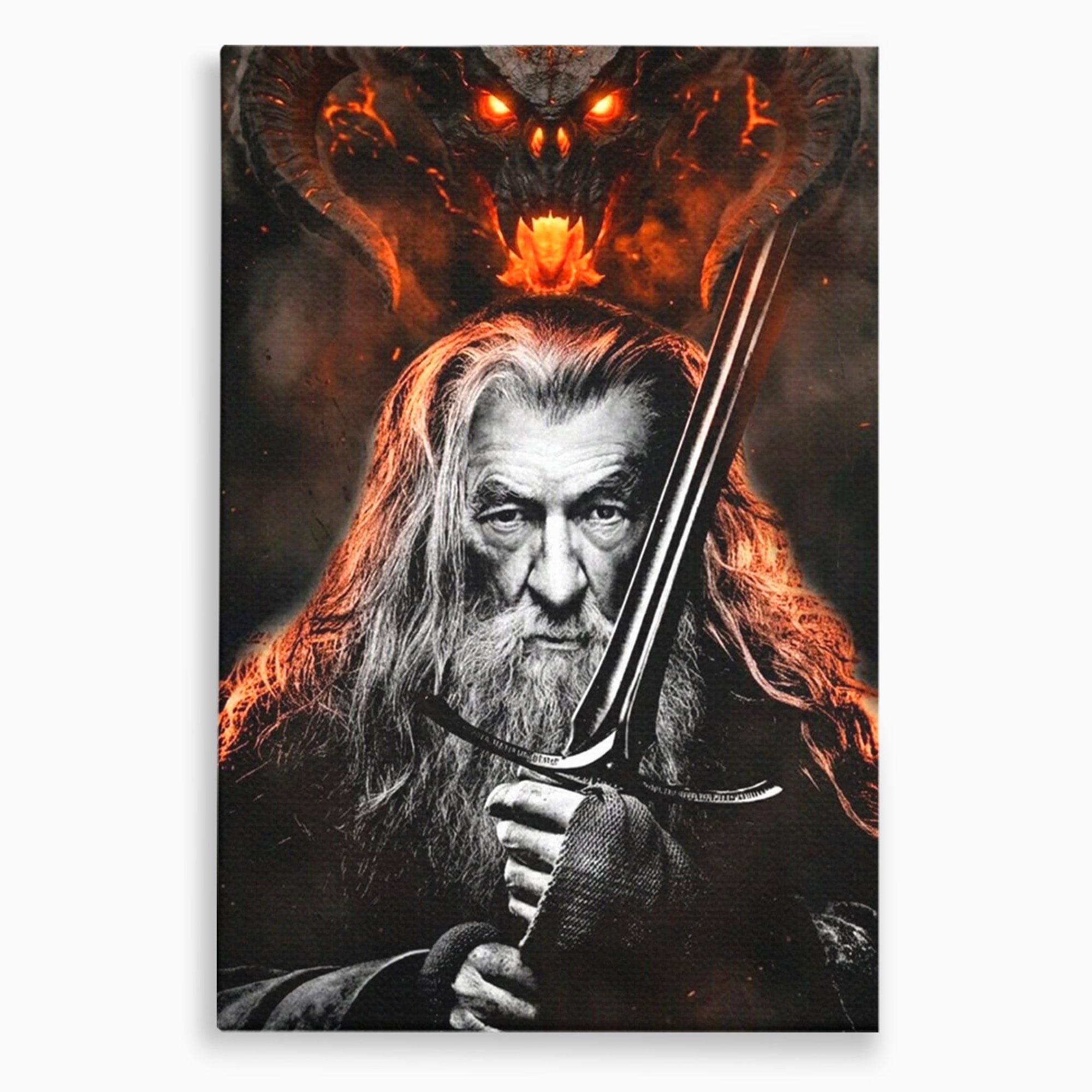 Tablou Canvas Premium LuxCanva® PI1209, Vrajitorul Si Demonul, Gandalf, Tolkien, Lupta, Epoca Medievala, Dormitor, Living, Culori Vibrante
