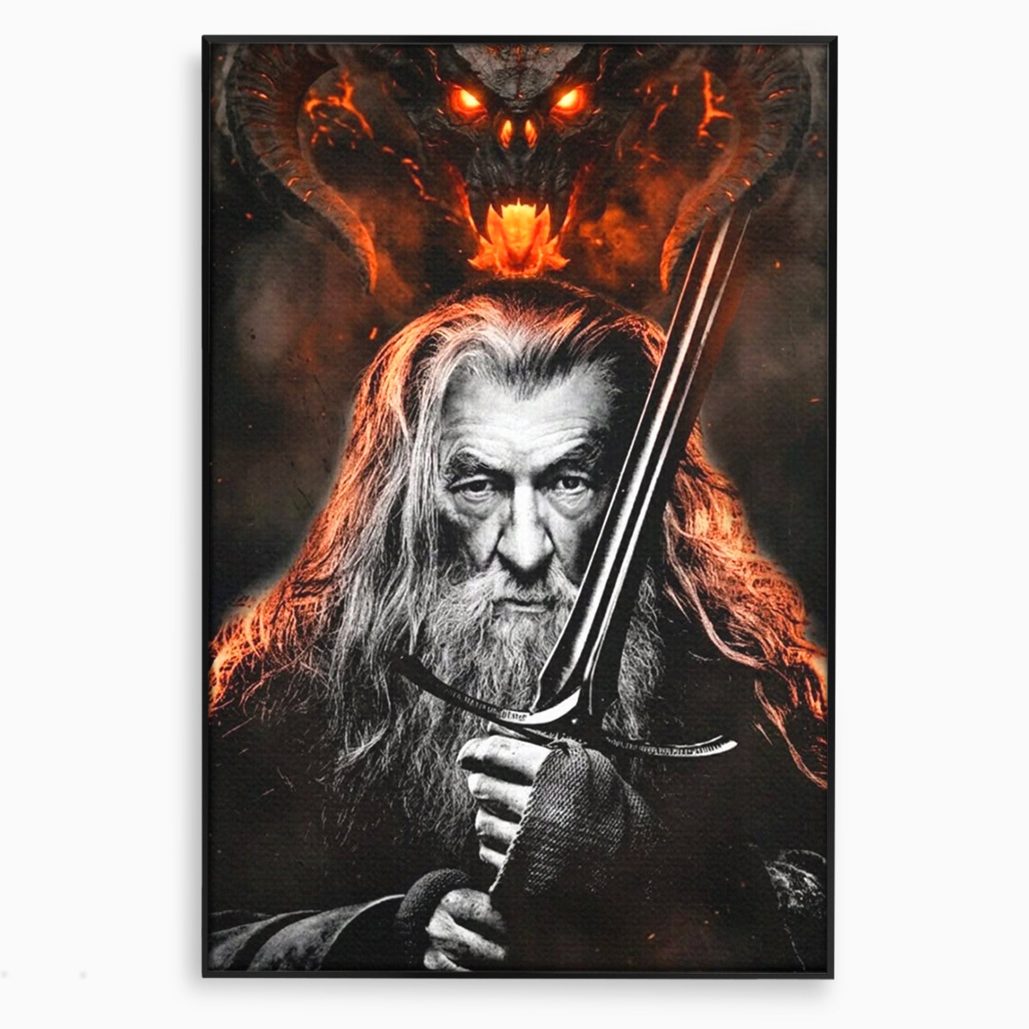 Tablou Canvas Premium LuxCanva® PI1209, Vrajitorul Si Demonul, Gandalf, Tolkien, Lupta, Epoca Medievala, Dormitor, Living, Culori Vibrante