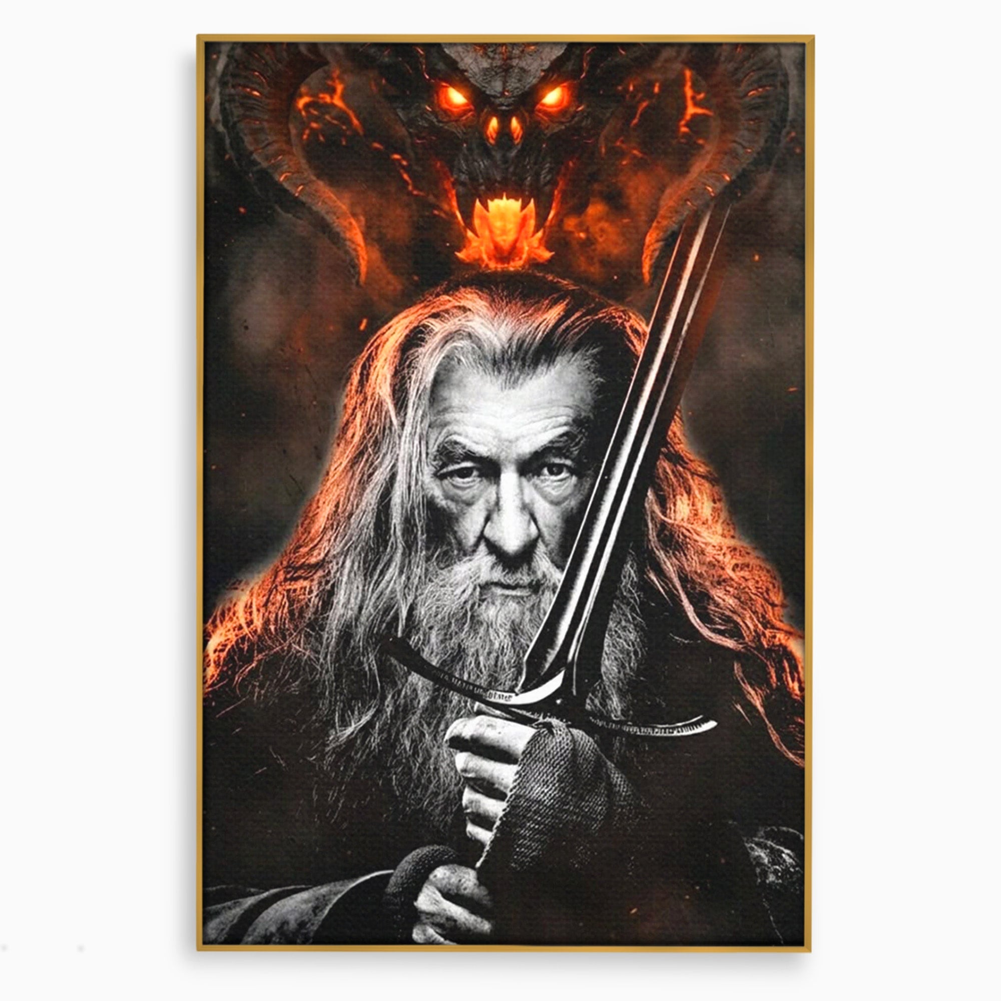 Tablou Canvas Premium LuxCanva® PI1209, Vrajitorul Si Demonul, Gandalf, Tolkien, Lupta, Epoca Medievala, Dormitor, Living, Culori Vibrante