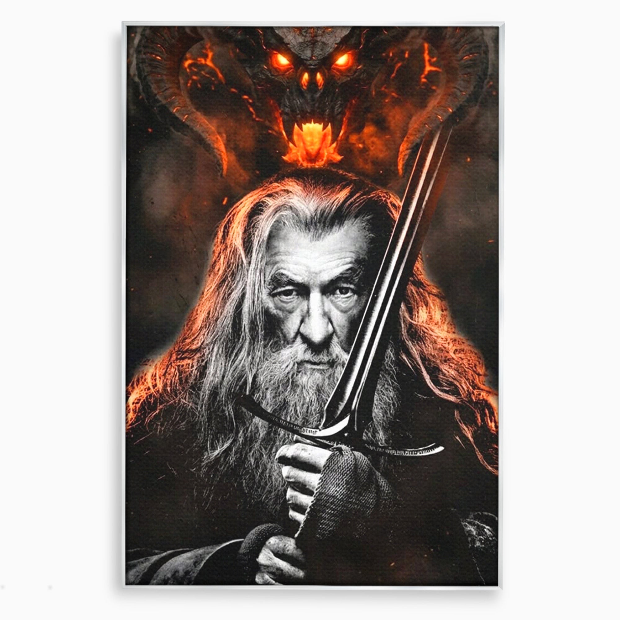 Tablou Canvas Premium LuxCanva® PI1209, Vrajitorul Si Demonul, Gandalf, Tolkien, Lupta, Epoca Medievala, Dormitor, Living, Culori Vibrante