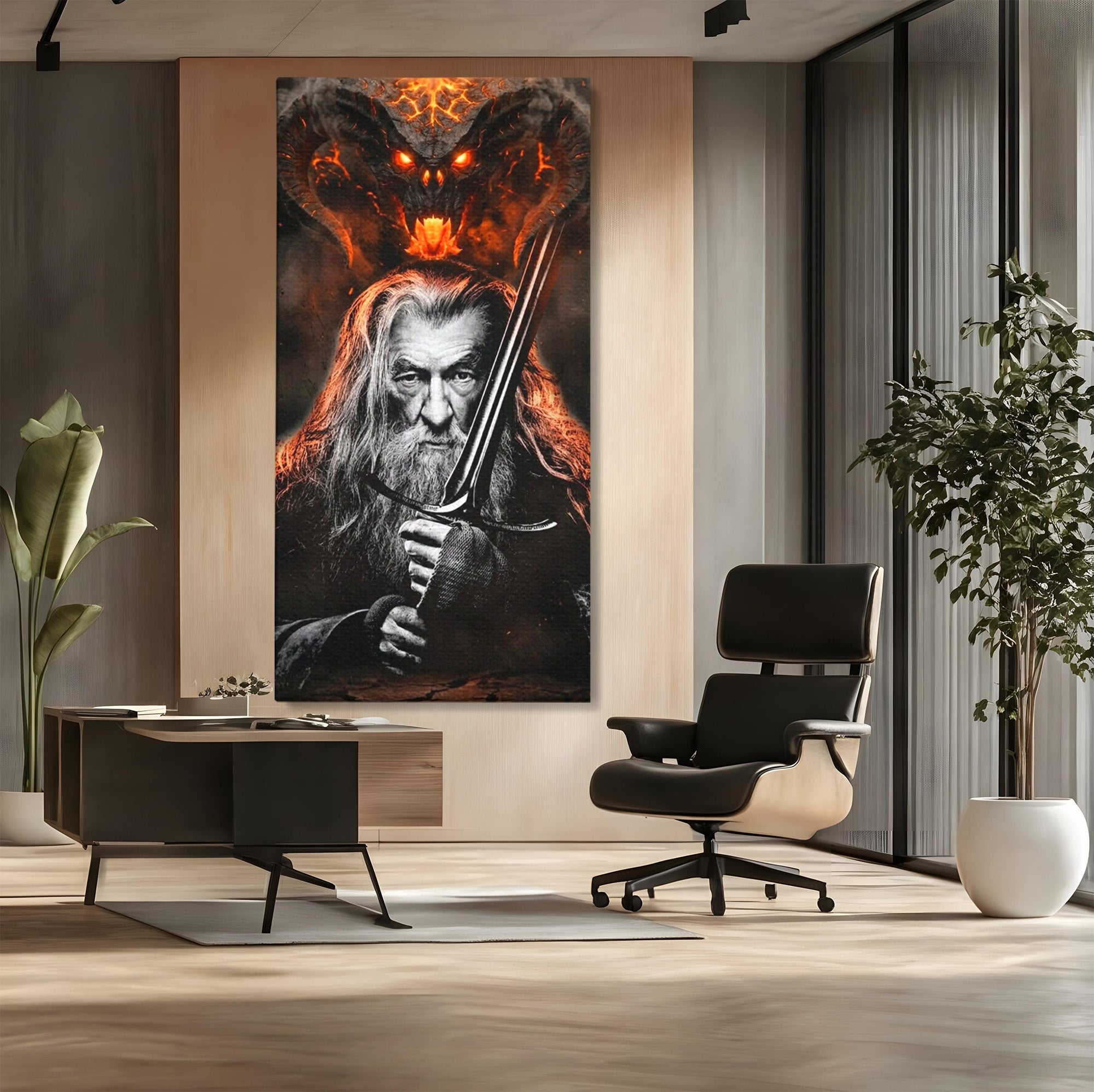 Tablou Canvas Premium LuxCanva® PI1209, Vrajitorul Si Demonul, Gandalf, Tolkien, Lupta, Epoca Medievala, Dormitor, Living, Culori Vibrante