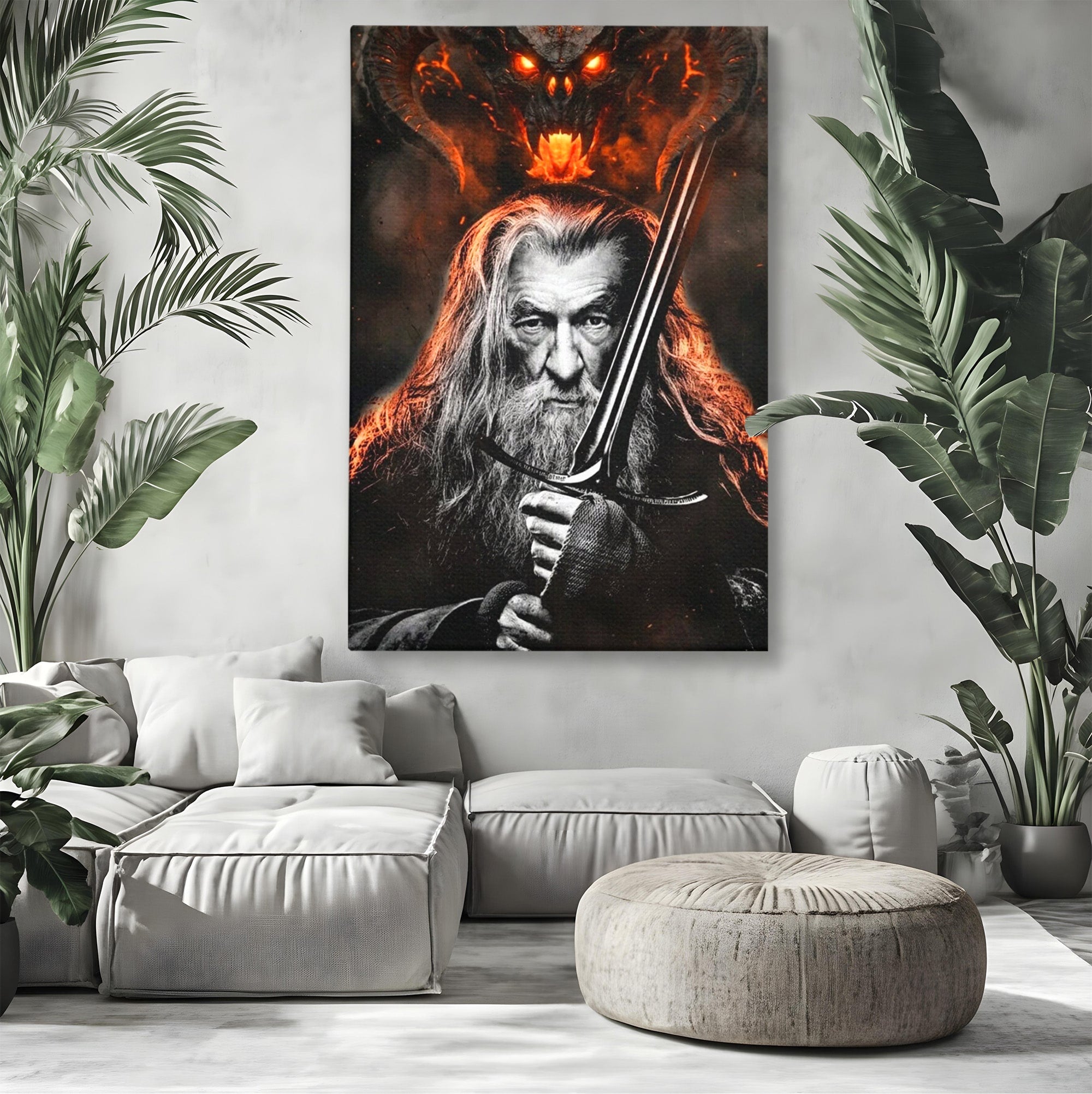 Tablou Canvas Premium LuxCanva® PI1209, Vrajitorul Si Demonul, Gandalf, Tolkien, Lupta, Epoca Medievala, Dormitor, Living, Culori Vibrante