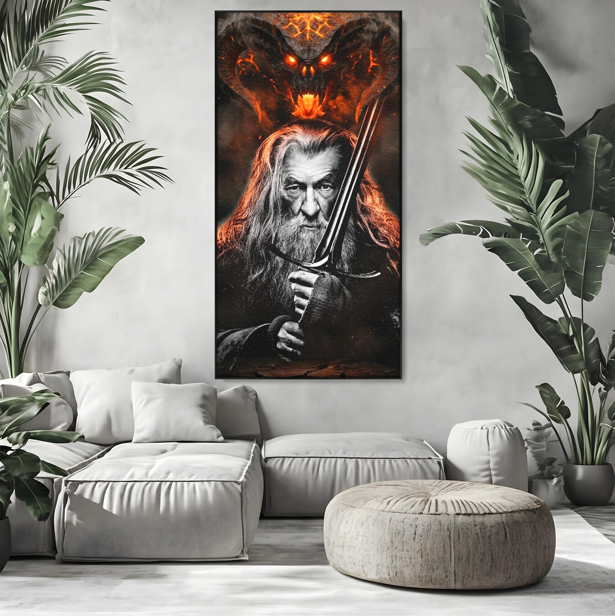Tablou Canvas Premium LuxCanva® PI1209, Vrajitorul Si Demonul, Gandalf, Tolkien, Lupta, Epoca Medievala, Dormitor, Living, Culori Vibrante