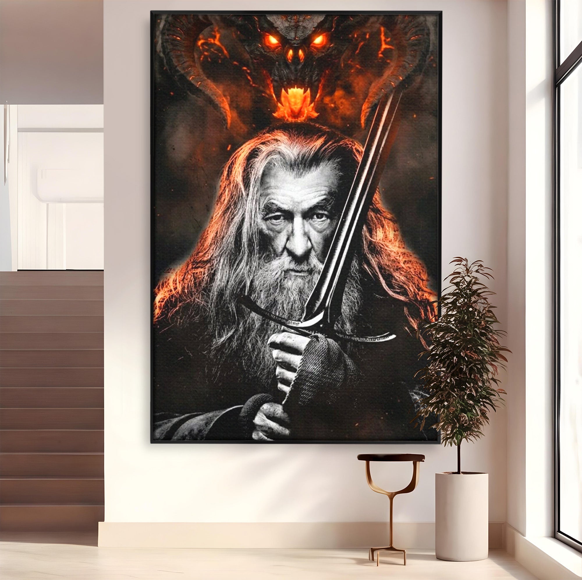Tablou Canvas Premium LuxCanva® PI1209, Vrajitorul Si Demonul, Gandalf, Tolkien, Lupta, Epoca Medievala, Dormitor, Living, Culori Vibrante