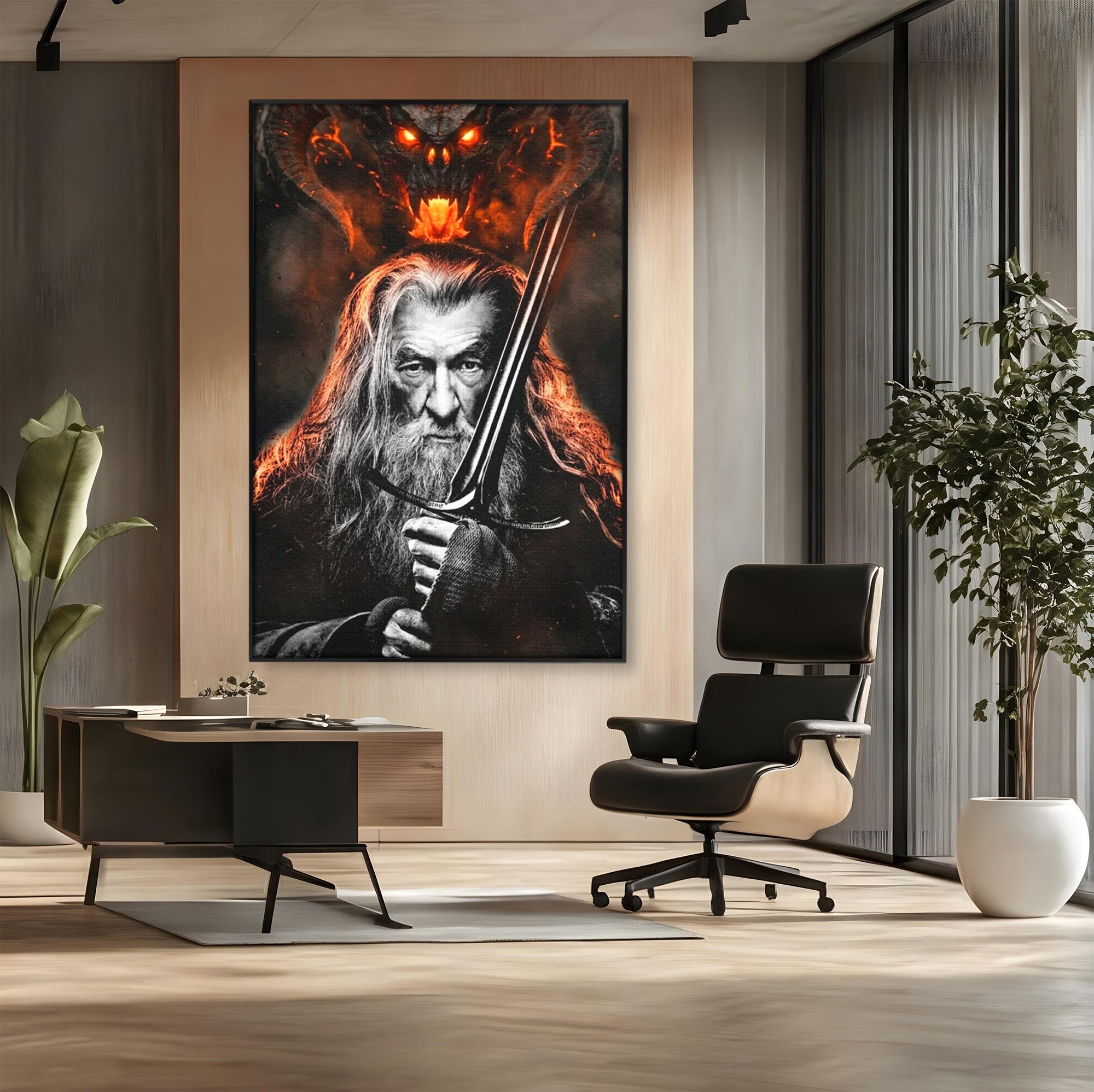 Tablou Canvas Premium LuxCanva® PI1209, Vrajitorul Si Demonul, Gandalf, Tolkien, Lupta, Epoca Medievala, Dormitor, Living, Culori Vibrante