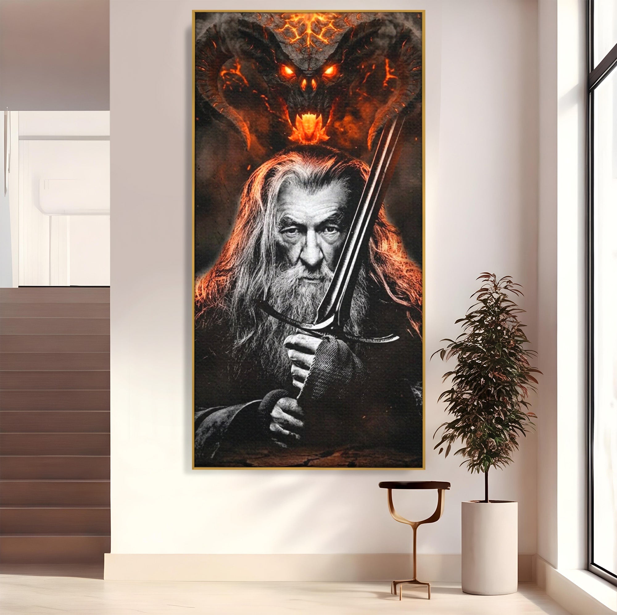 Tablou Canvas Premium LuxCanva® PI1209, Vrajitorul Si Demonul, Gandalf, Tolkien, Lupta, Epoca Medievala, Dormitor, Living, Culori Vibrante