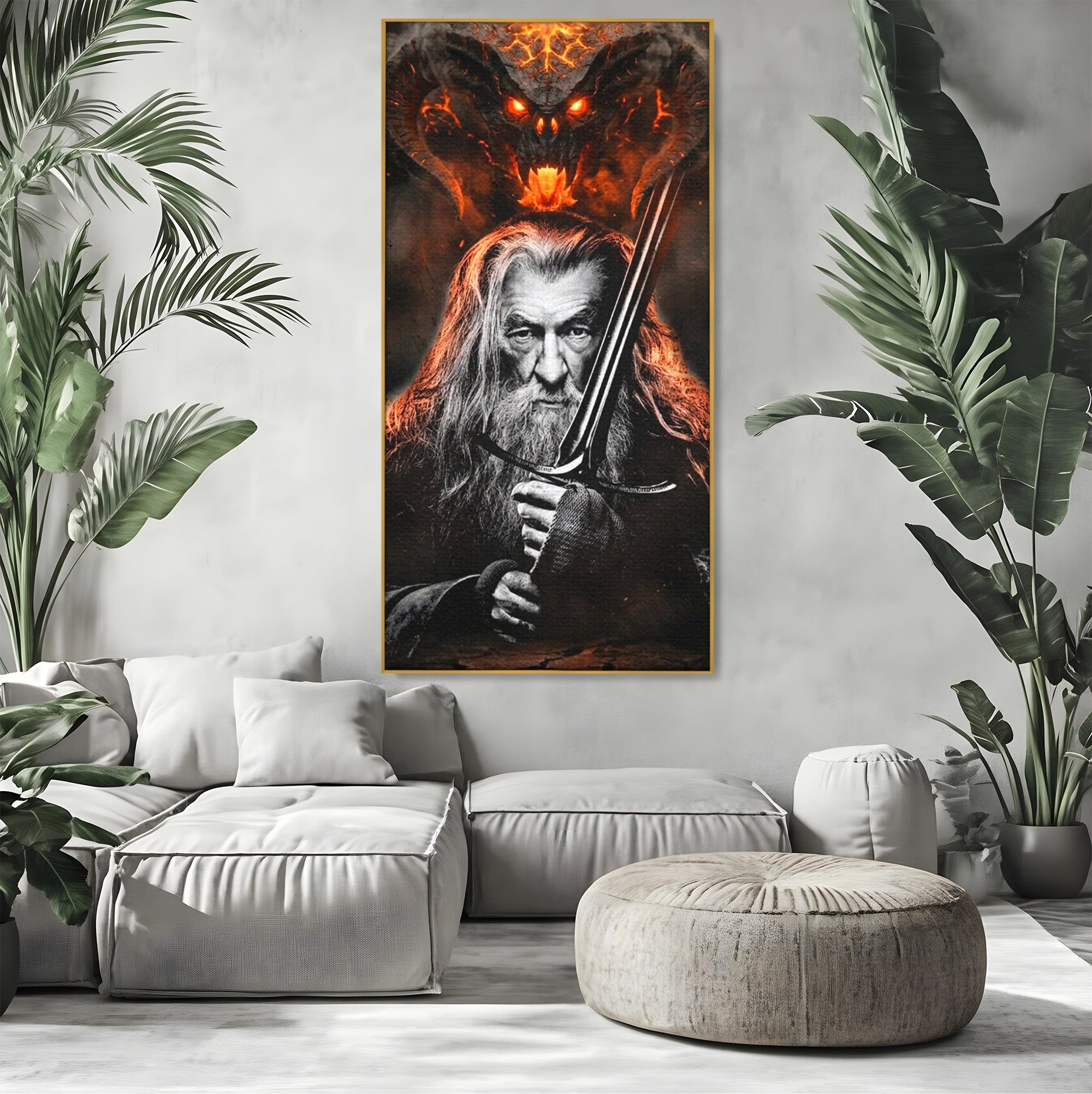Tablou Canvas Premium LuxCanva® PI1209, Vrajitorul Si Demonul, Gandalf, Tolkien, Lupta, Epoca Medievala, Dormitor, Living, Culori Vibrante