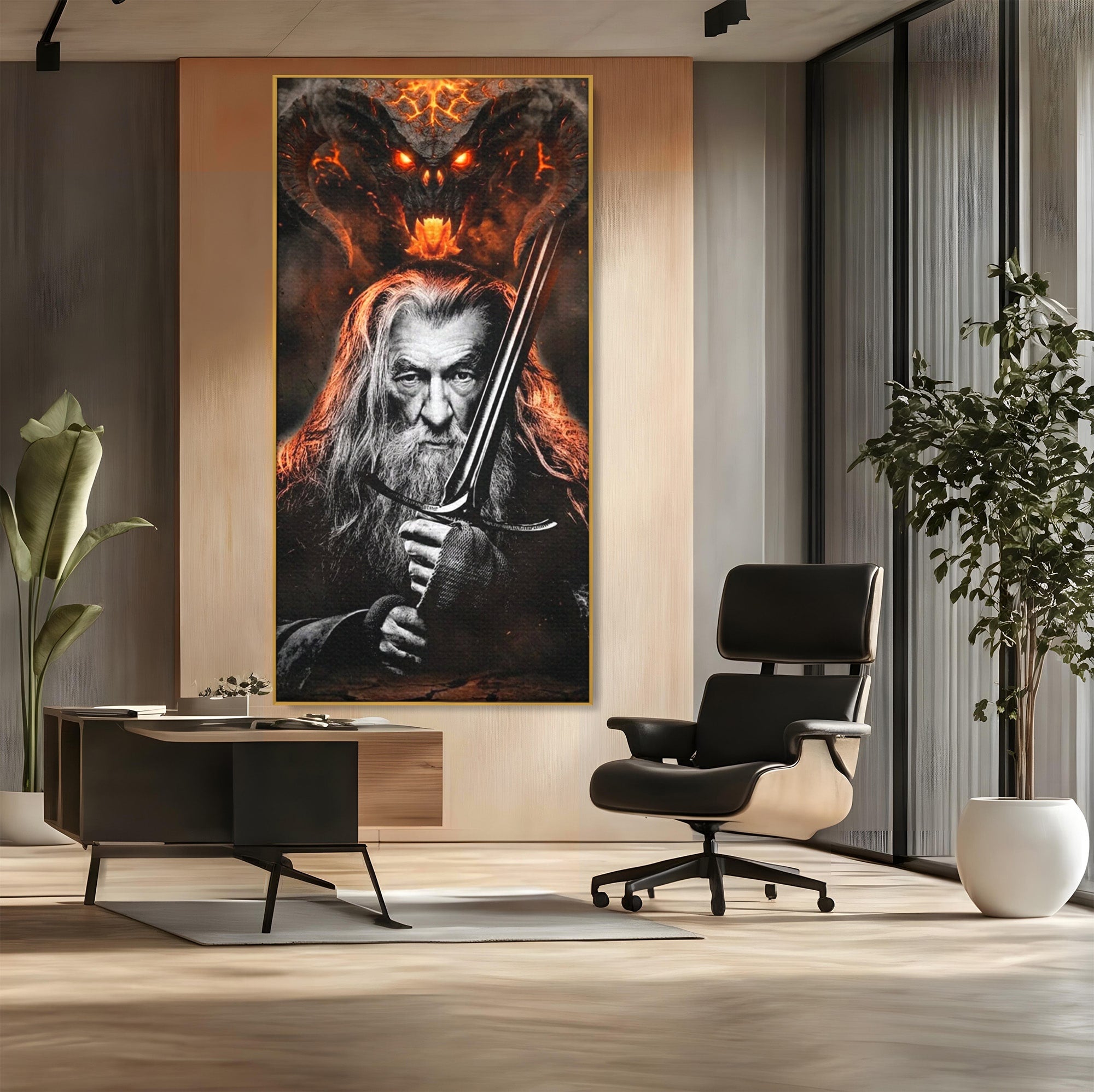 Tablou Canvas Premium LuxCanva® PI1209, Vrajitorul Si Demonul, Gandalf, Tolkien, Lupta, Epoca Medievala, Dormitor, Living, Culori Vibrante