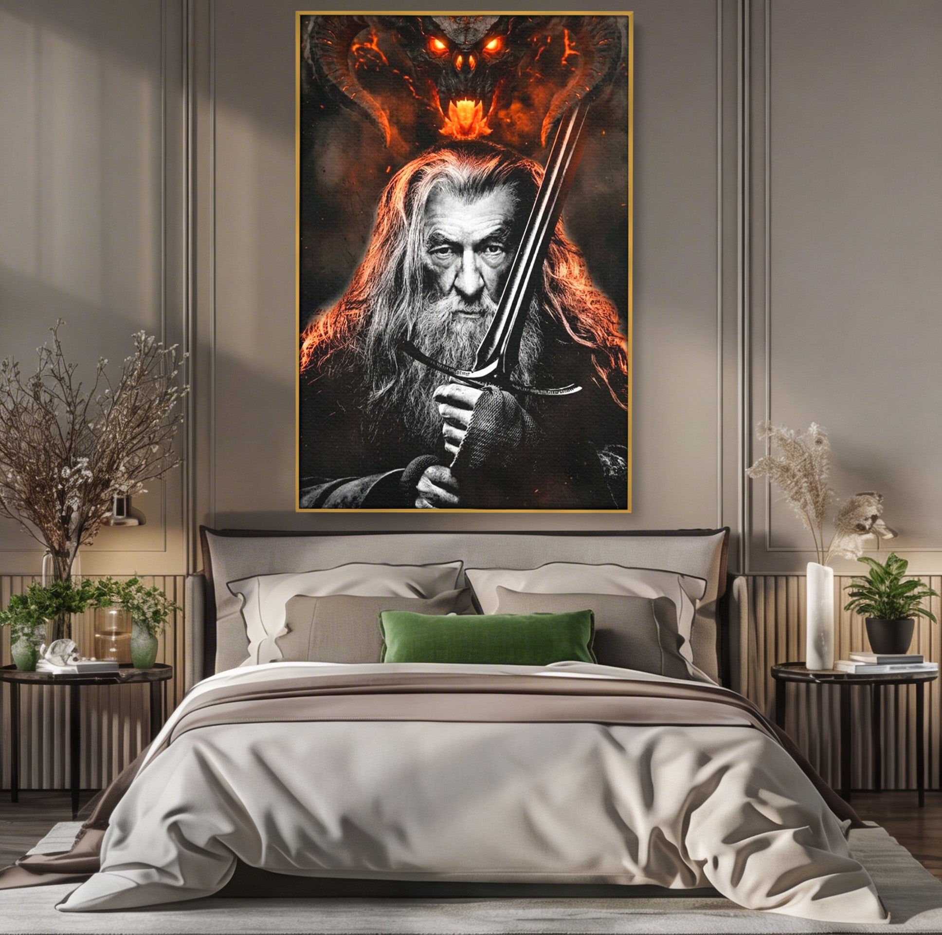 Tablou Canvas Premium LuxCanva® PI1209, Vrajitorul Si Demonul, Gandalf, Tolkien, Lupta, Epoca Medievala, Dormitor, Living, Culori Vibrante