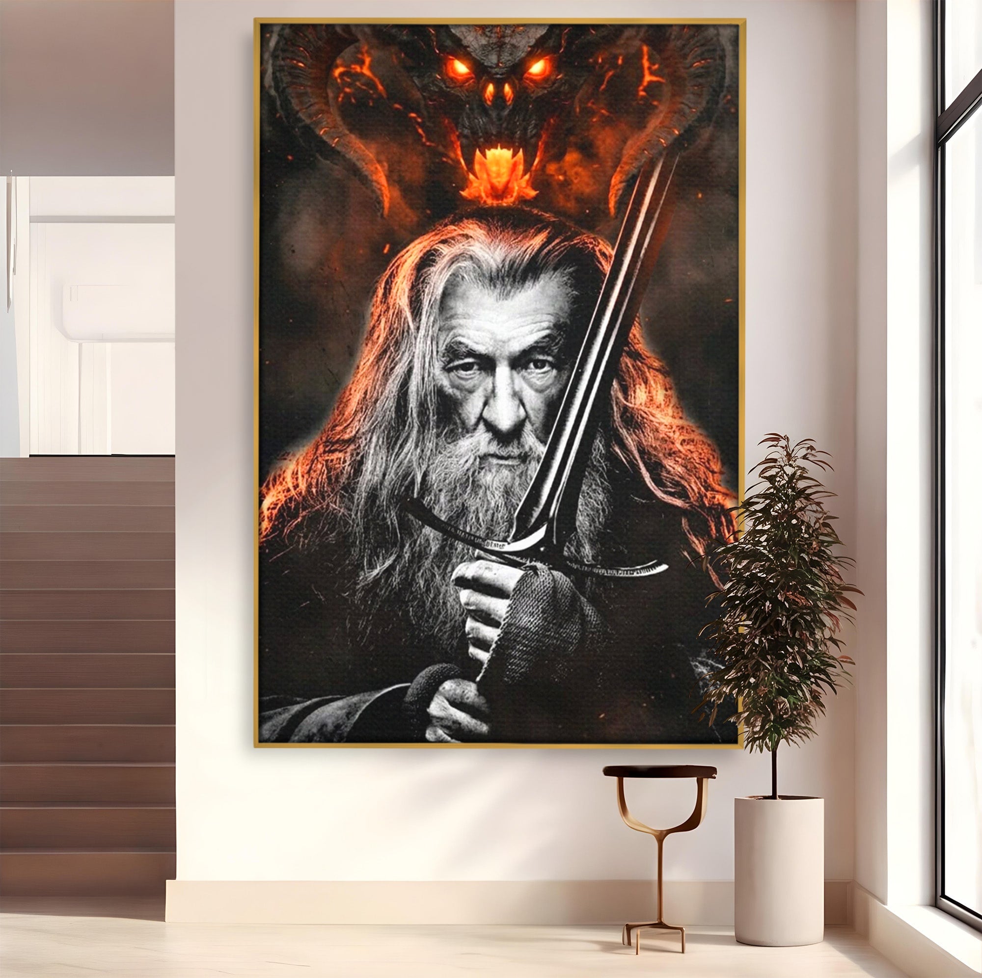 Tablou Canvas Premium LuxCanva® PI1209, Vrajitorul Si Demonul, Gandalf, Tolkien, Lupta, Epoca Medievala, Dormitor, Living, Culori Vibrante