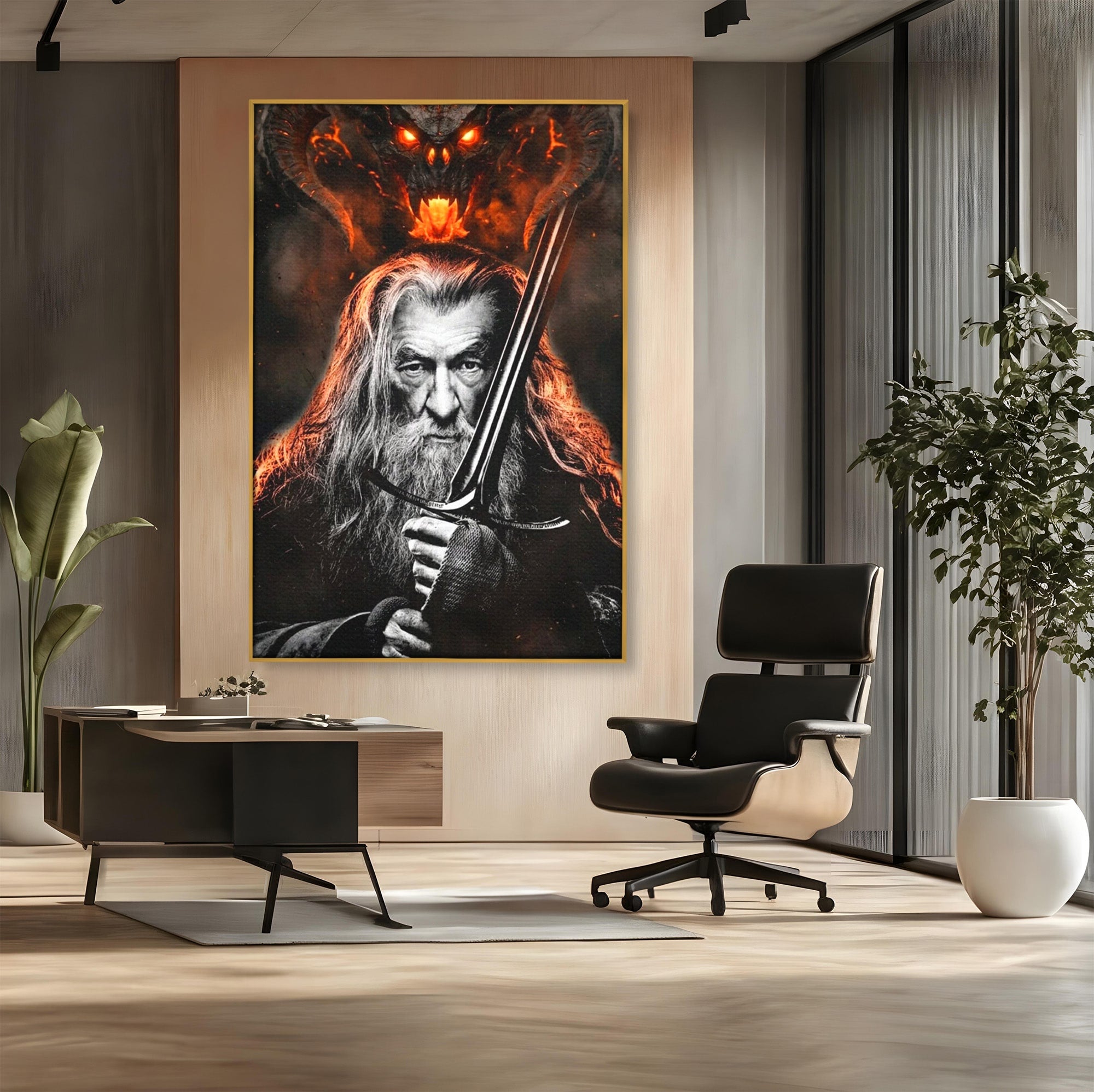 Tablou Canvas Premium LuxCanva® PI1209, Vrajitorul Si Demonul, Gandalf, Tolkien, Lupta, Epoca Medievala, Dormitor, Living, Culori Vibrante