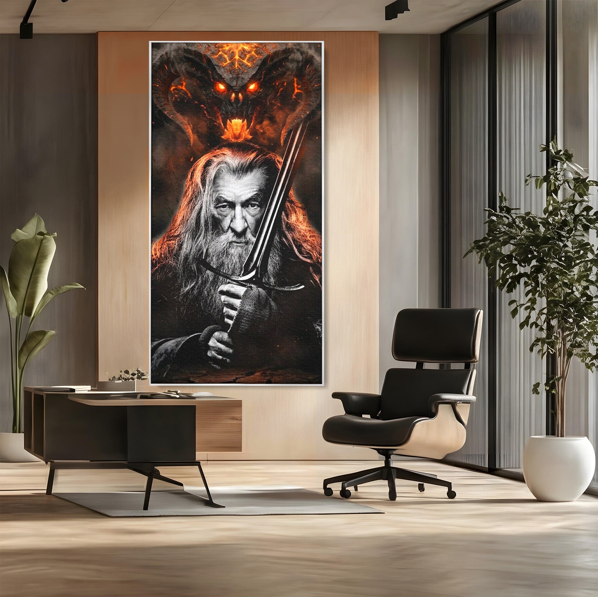 Tablou Canvas Premium LuxCanva® PI1209, Vrajitorul Si Demonul, Gandalf, Tolkien, Lupta, Epoca Medievala, Dormitor, Living, Culori Vibrante