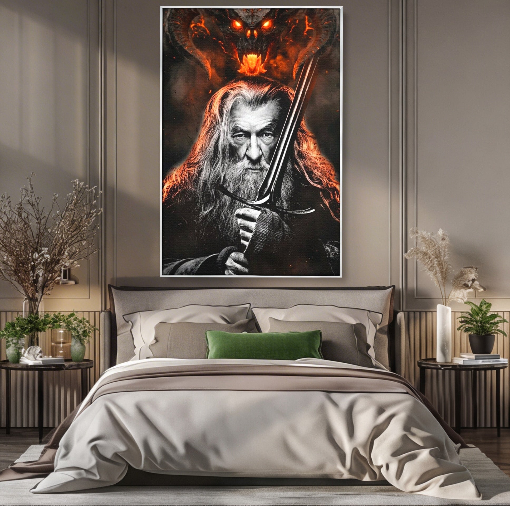 Tablou Canvas Premium LuxCanva® PI1209, Vrajitorul Si Demonul, Gandalf, Tolkien, Lupta, Epoca Medievala, Dormitor, Living, Culori Vibrante