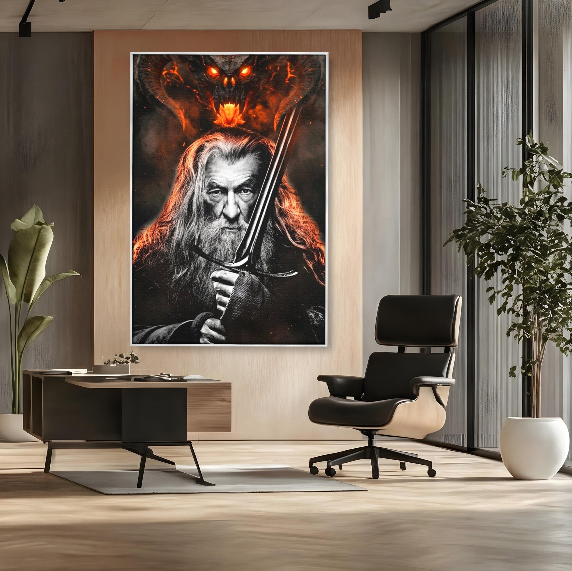 Tablou Canvas Premium LuxCanva® PI1209, Vrajitorul Si Demonul, Gandalf, Tolkien, Lupta, Epoca Medievala, Dormitor, Living, Culori Vibrante
