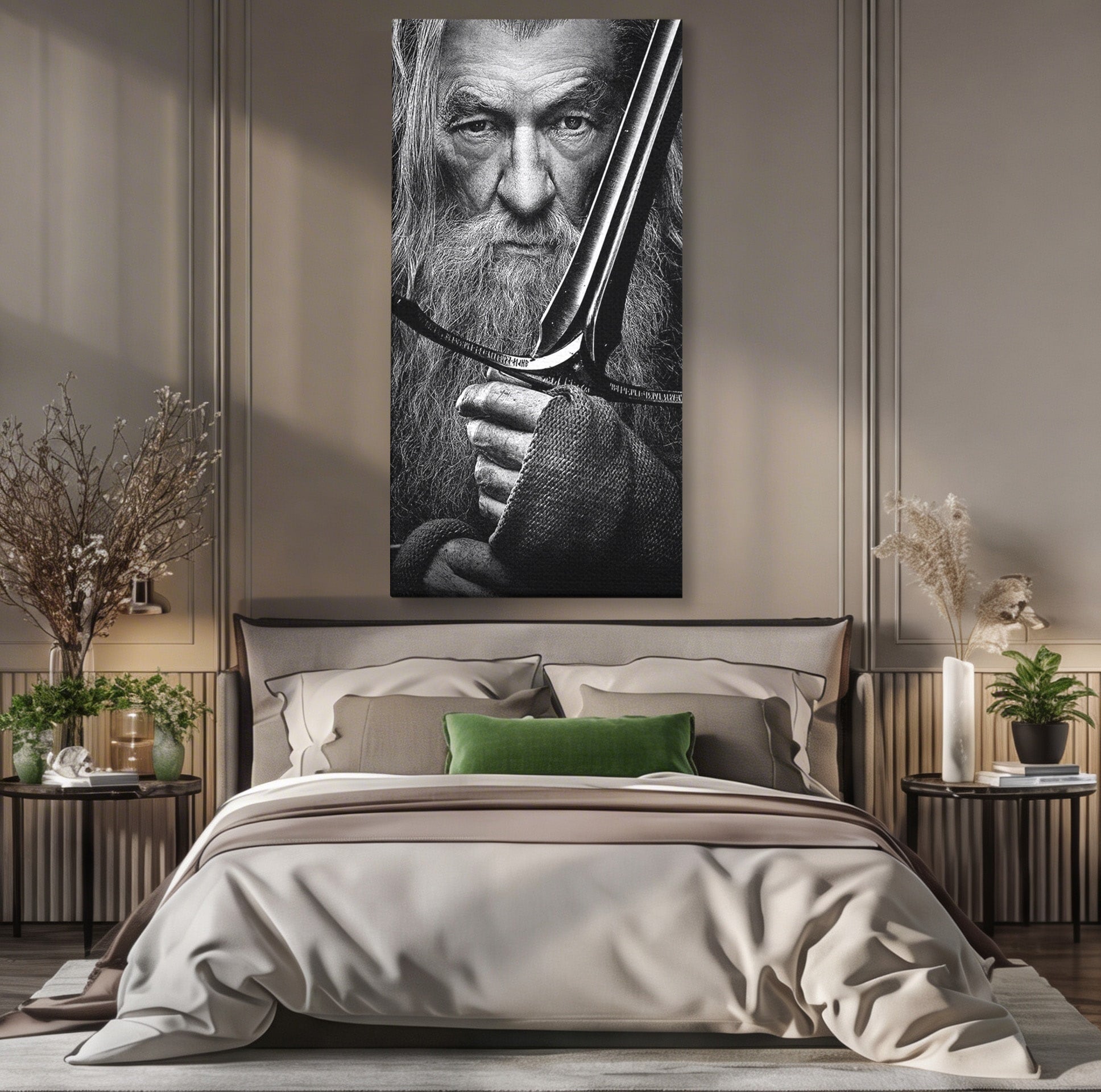Tablou Canvas Premium LuxCanva® PI1210, Vrajitorul Cu Sabie, Pamantul de Mijloc, Sabie, Fantezie, Living, Dormitor, Culori Vibrante