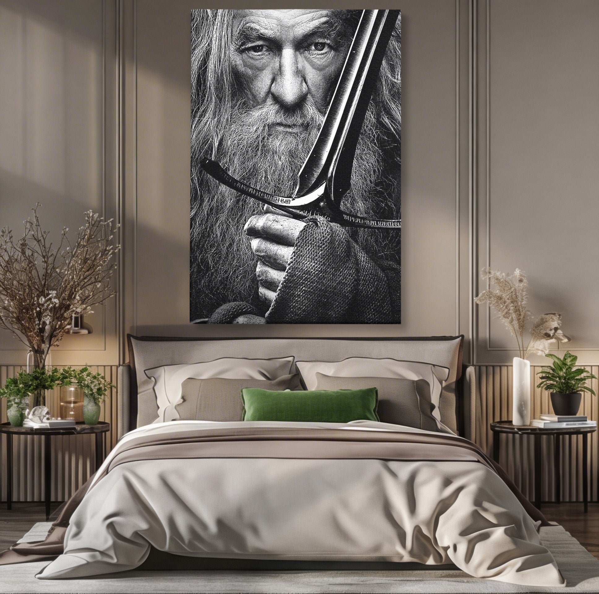 Tablou Canvas Premium LuxCanva® PI1210, Vrajitorul Cu Sabie, Pamantul de Mijloc, Sabie, Fantezie, Living, Dormitor, Culori Vibrante