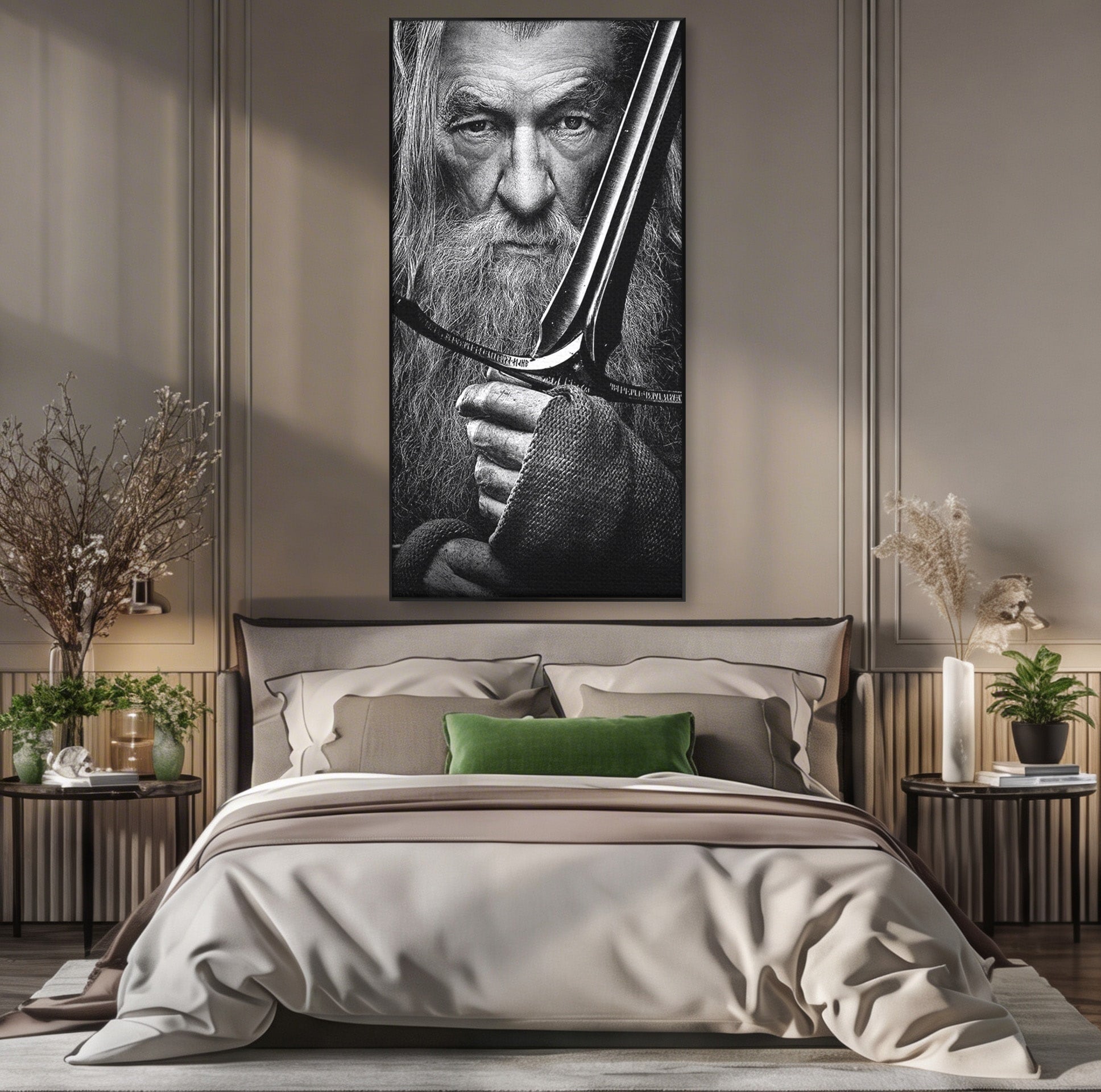 Tablou Canvas Premium LuxCanva® PI1210, Vrajitorul Cu Sabie, Pamantul de Mijloc, Sabie, Fantezie, Living, Dormitor, Culori Vibrante