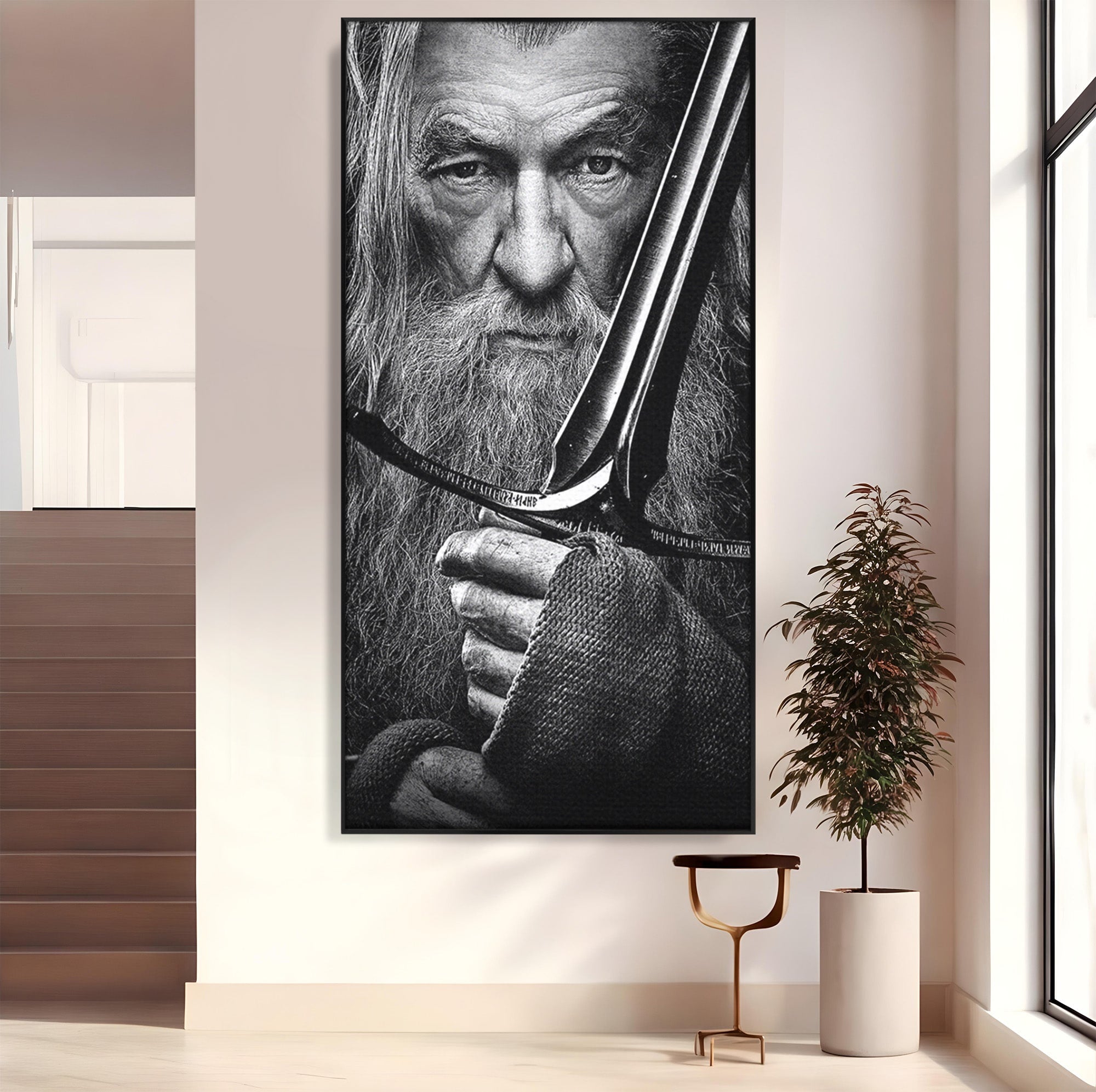 Tablou Canvas Premium LuxCanva® PI1210, Vrajitorul Cu Sabie, Pamantul de Mijloc, Sabie, Fantezie, Living, Dormitor, Culori Vibrante