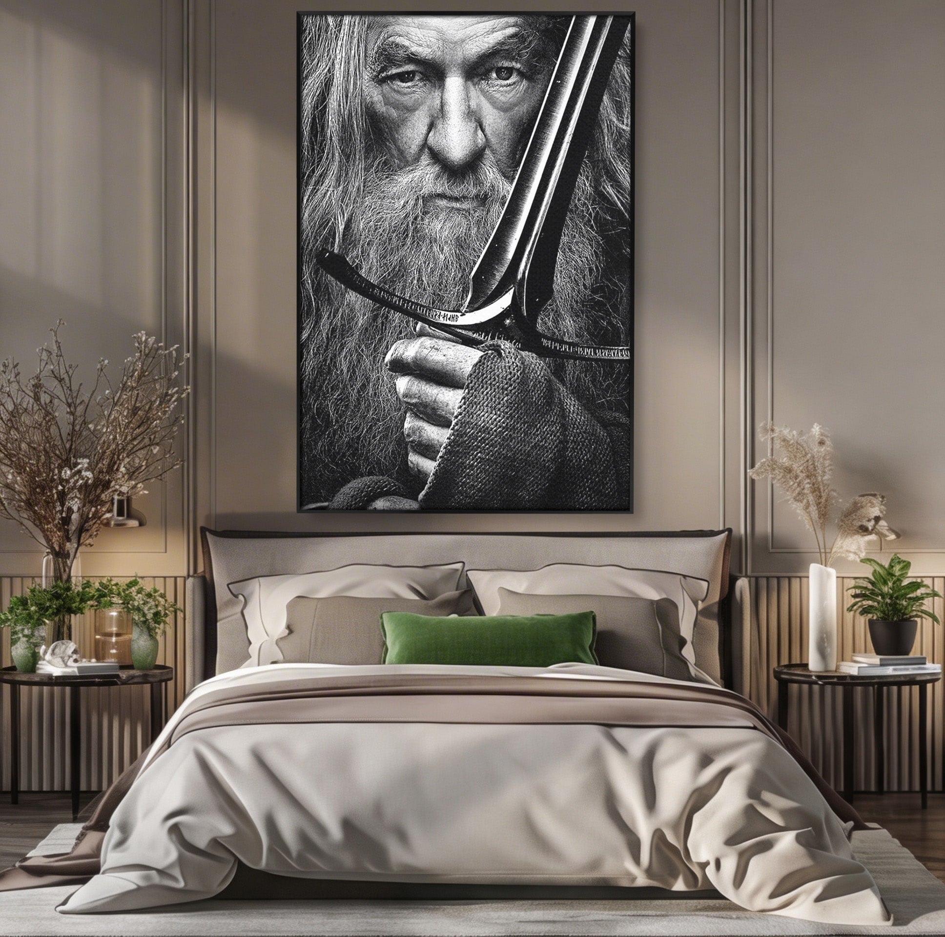 Tablou Canvas Premium LuxCanva® PI1210, Vrajitorul Cu Sabie, Pamantul de Mijloc, Sabie, Fantezie, Living, Dormitor, Culori Vibrante