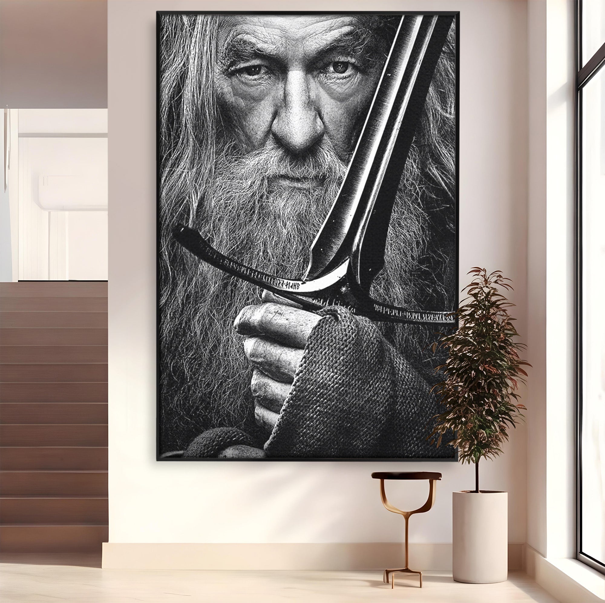 Tablou Canvas Premium LuxCanva® PI1210, Vrajitorul Cu Sabie, Pamantul de Mijloc, Sabie, Fantezie, Living, Dormitor, Culori Vibrante
