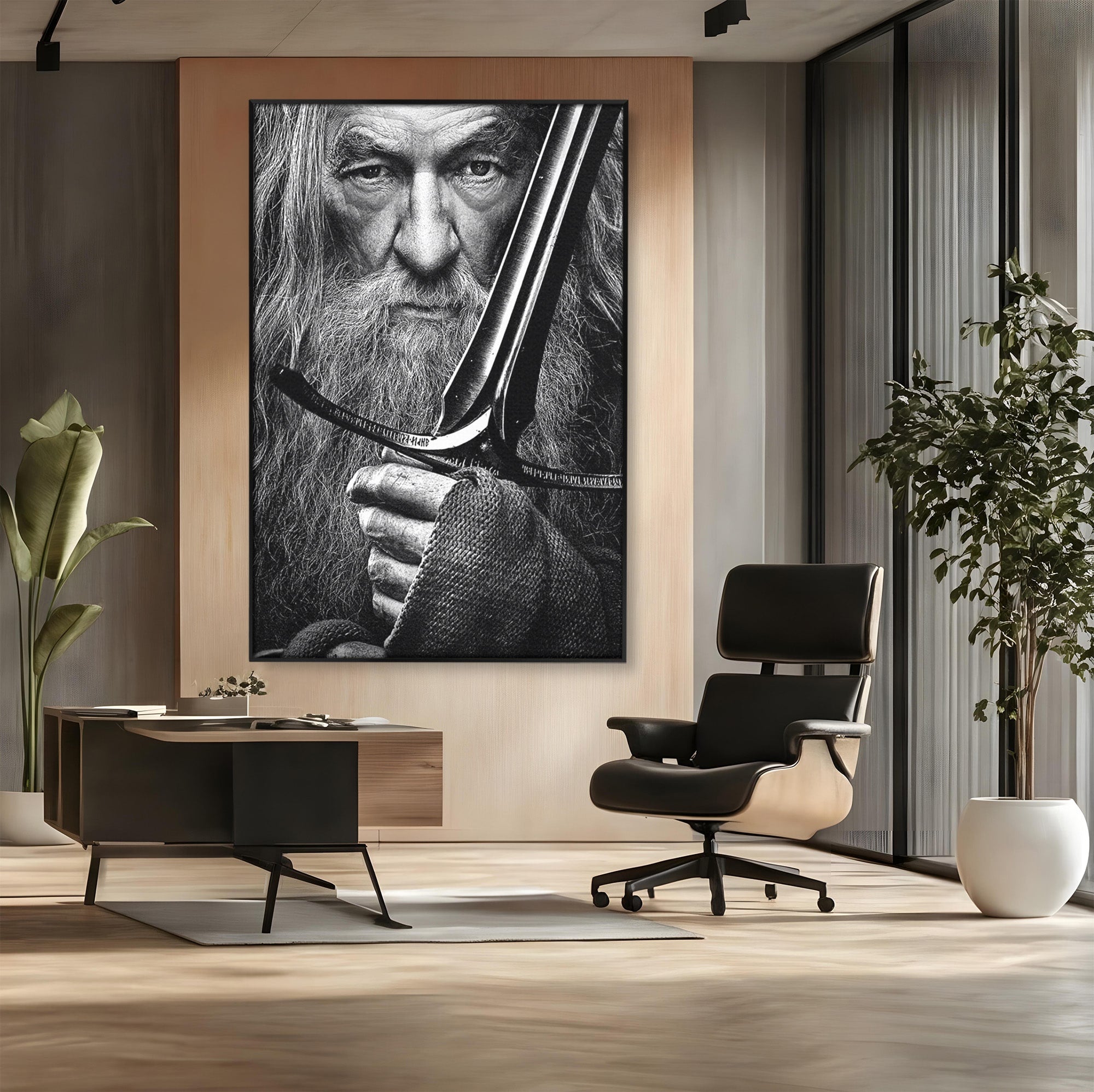 Tablou Canvas Premium LuxCanva® PI1210, Vrajitorul Cu Sabie, Pamantul de Mijloc, Sabie, Fantezie, Living, Dormitor, Culori Vibrante