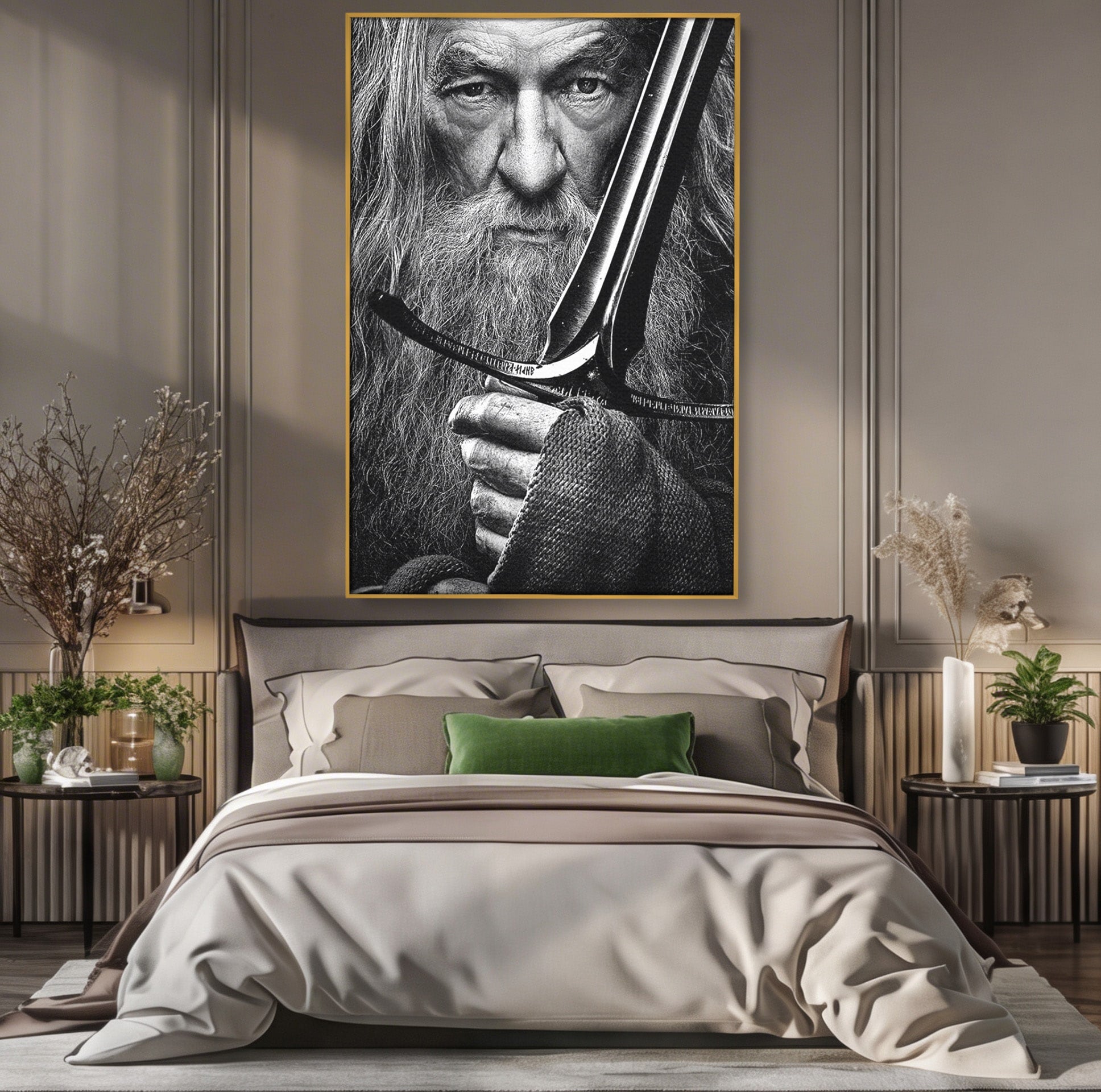 Tablou Canvas Premium LuxCanva® PI1210, Vrajitorul Cu Sabie, Pamantul de Mijloc, Sabie, Fantezie, Living, Dormitor, Culori Vibrante