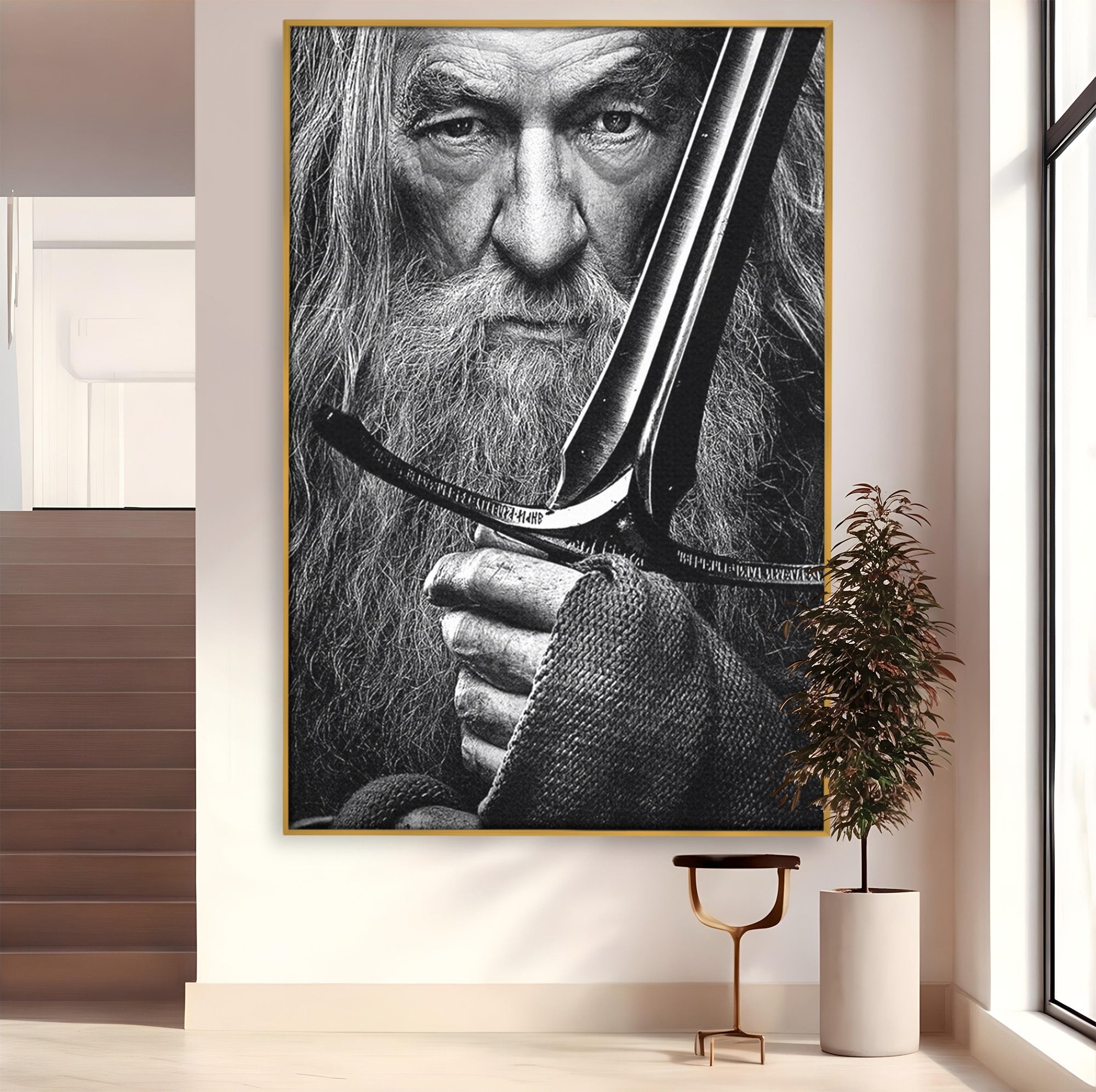 Tablou Canvas Premium LuxCanva® PI1210, Vrajitorul Cu Sabie, Pamantul de Mijloc, Sabie, Fantezie, Living, Dormitor, Culori Vibrante