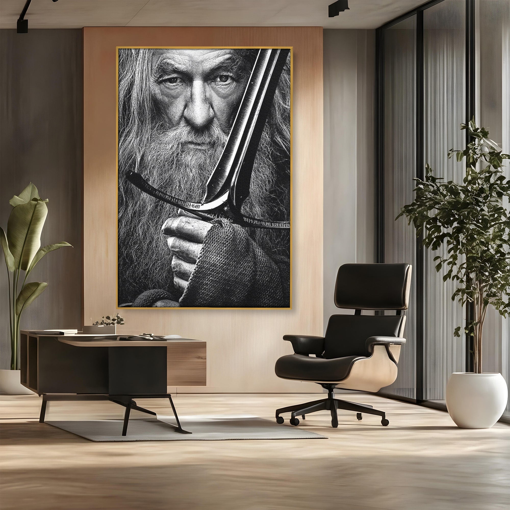Tablou Canvas Premium LuxCanva® PI1210, Vrajitorul Cu Sabie, Pamantul de Mijloc, Sabie, Fantezie, Living, Dormitor, Culori Vibrante