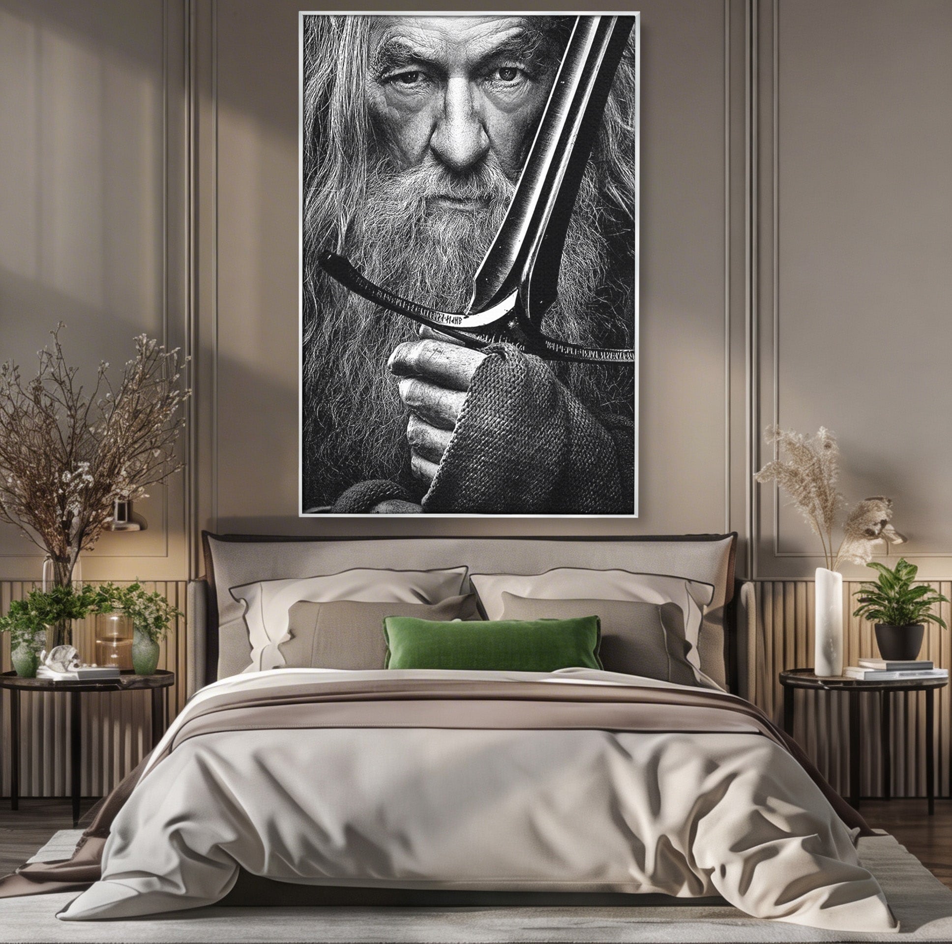 Tablou Canvas Premium LuxCanva® PI1210, Vrajitorul Cu Sabie, Pamantul de Mijloc, Sabie, Fantezie, Living, Dormitor, Culori Vibrante