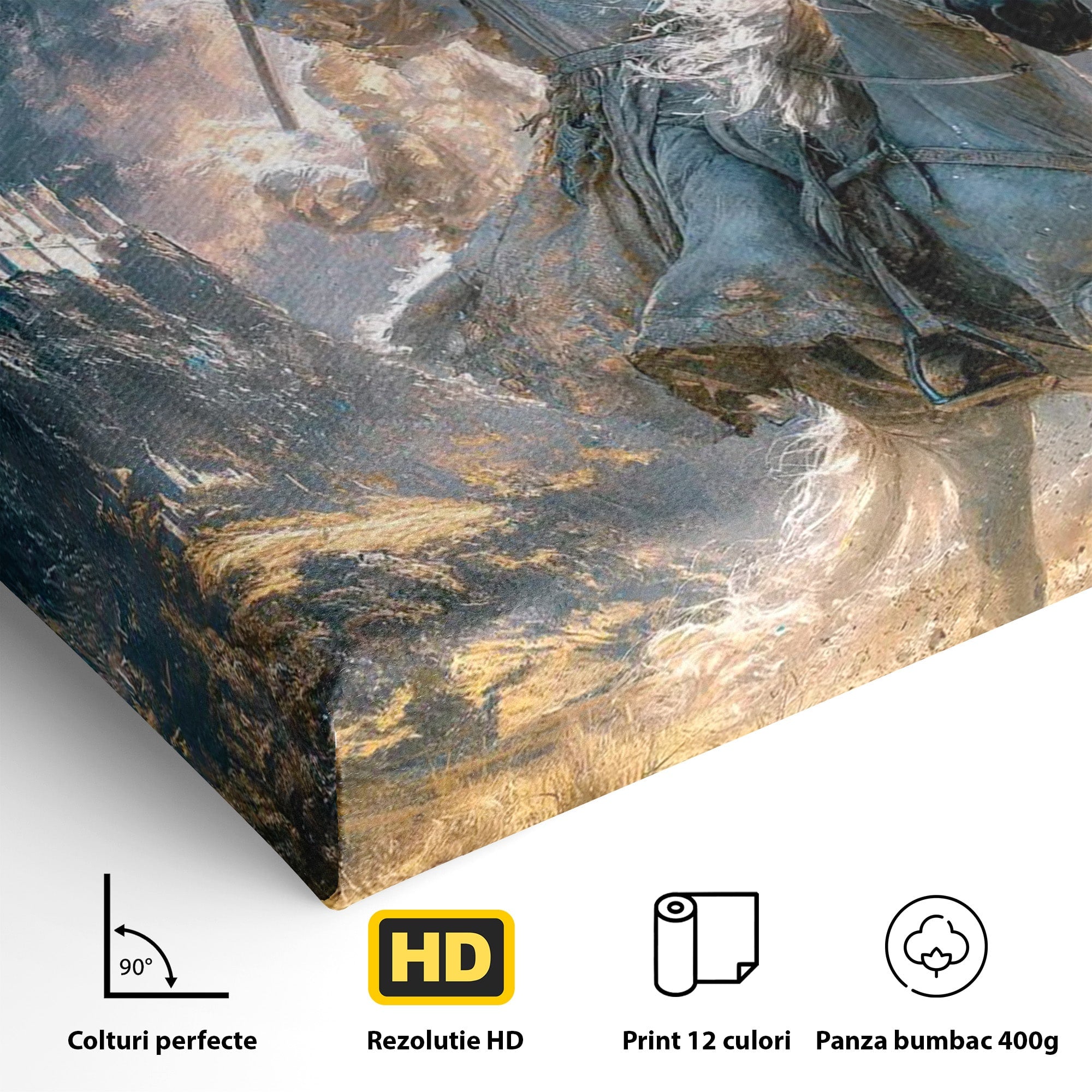 Tablou Canvas Premium LuxCanva® PI1211, Cavalerul Luminii, Cal Alb, Fantezie, Aventura, Epica, Living, Culori Vibrante