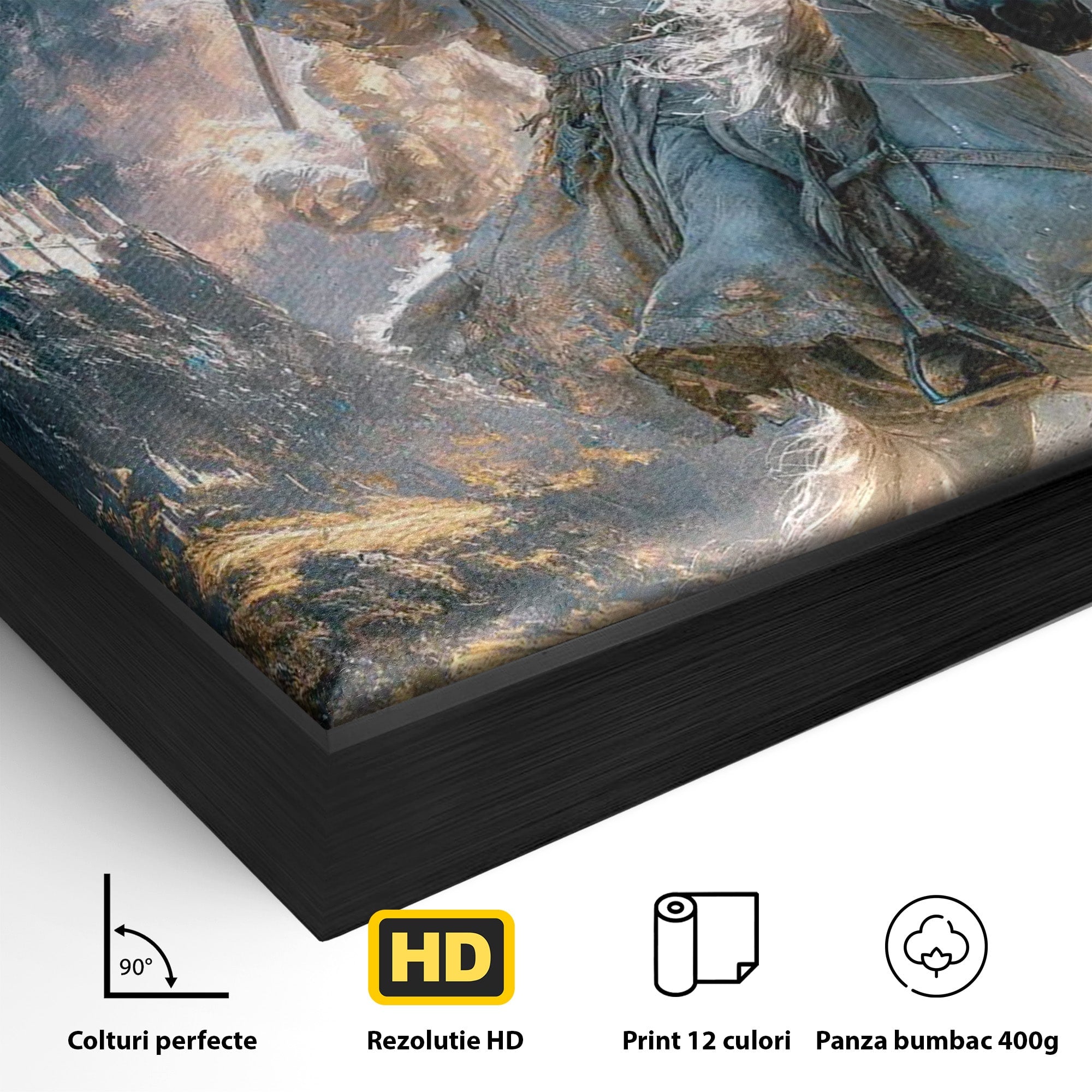 Tablou Canvas Premium LuxCanva® PI1211, Cavalerul Luminii, Cal Alb, Fantezie, Aventura, Epica, Living, Culori Vibrante