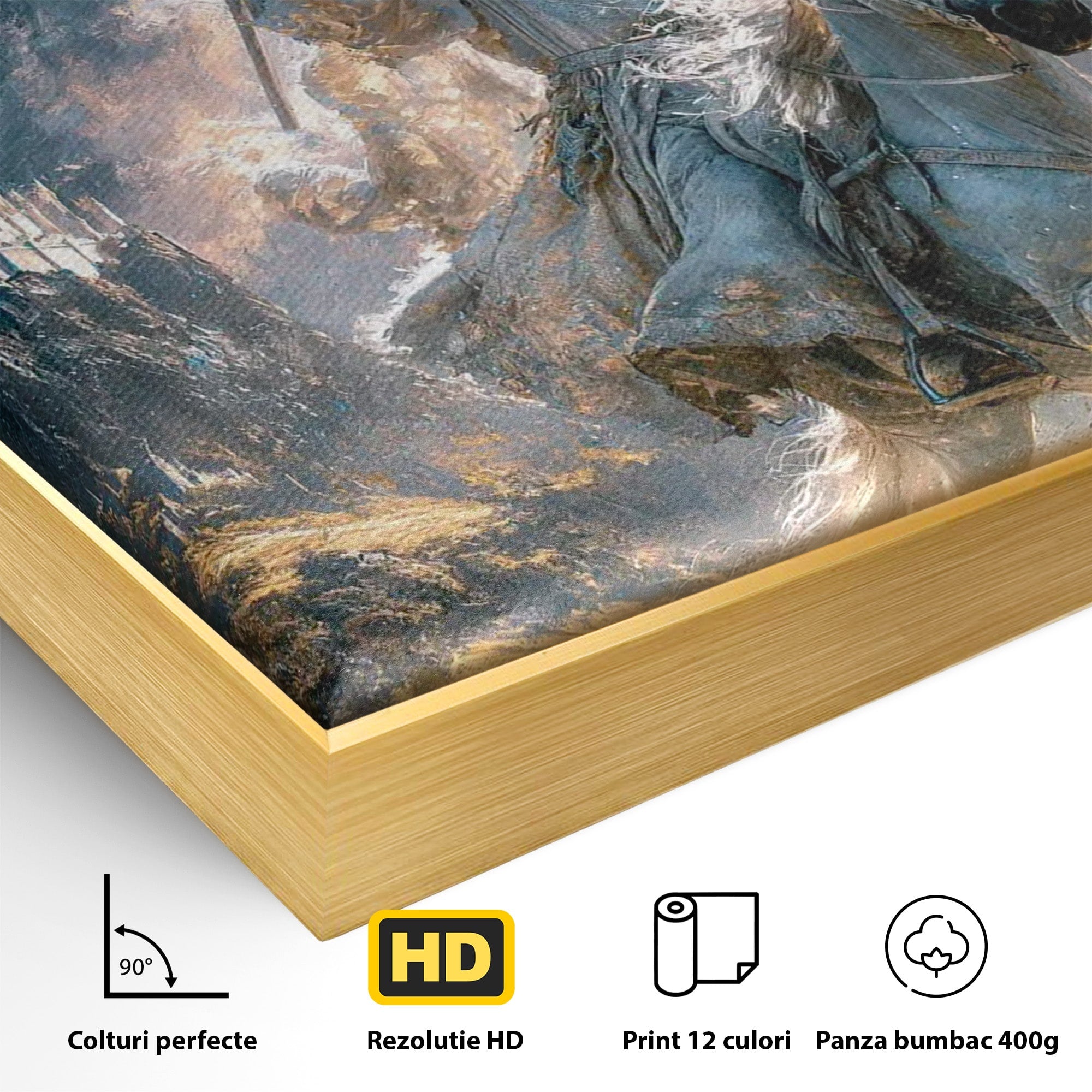 Tablou Canvas Premium LuxCanva® PI1211, Cavalerul Luminii, Cal Alb, Fantezie, Aventura, Epica, Living, Culori Vibrante