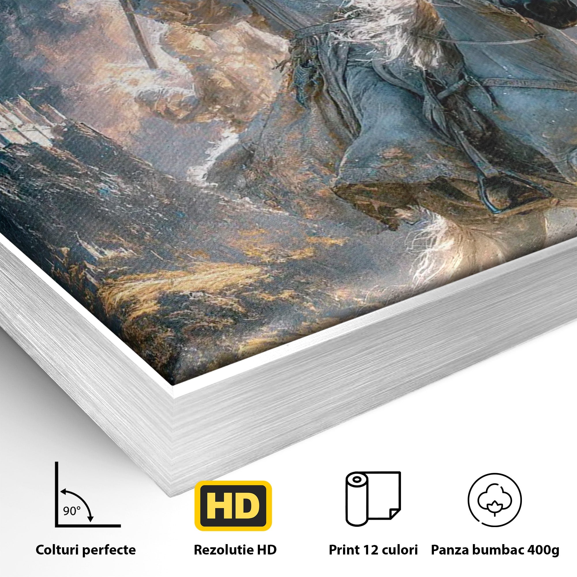 Tablou Canvas Premium LuxCanva® PI1211, Cavalerul Luminii, Cal Alb, Fantezie, Aventura, Epica, Living, Culori Vibrante