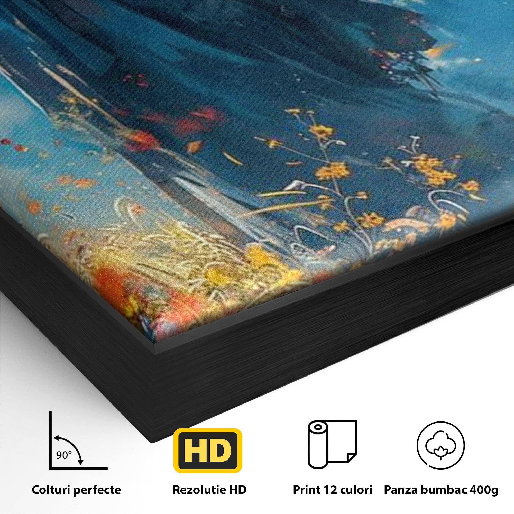 Tablou Canvas Premium LuxCanva® PI1212, Vrajitorul Pe Campul Inflorit, Toiag, Palarie, Flori, Fantezie, Living, Culori Vibrante