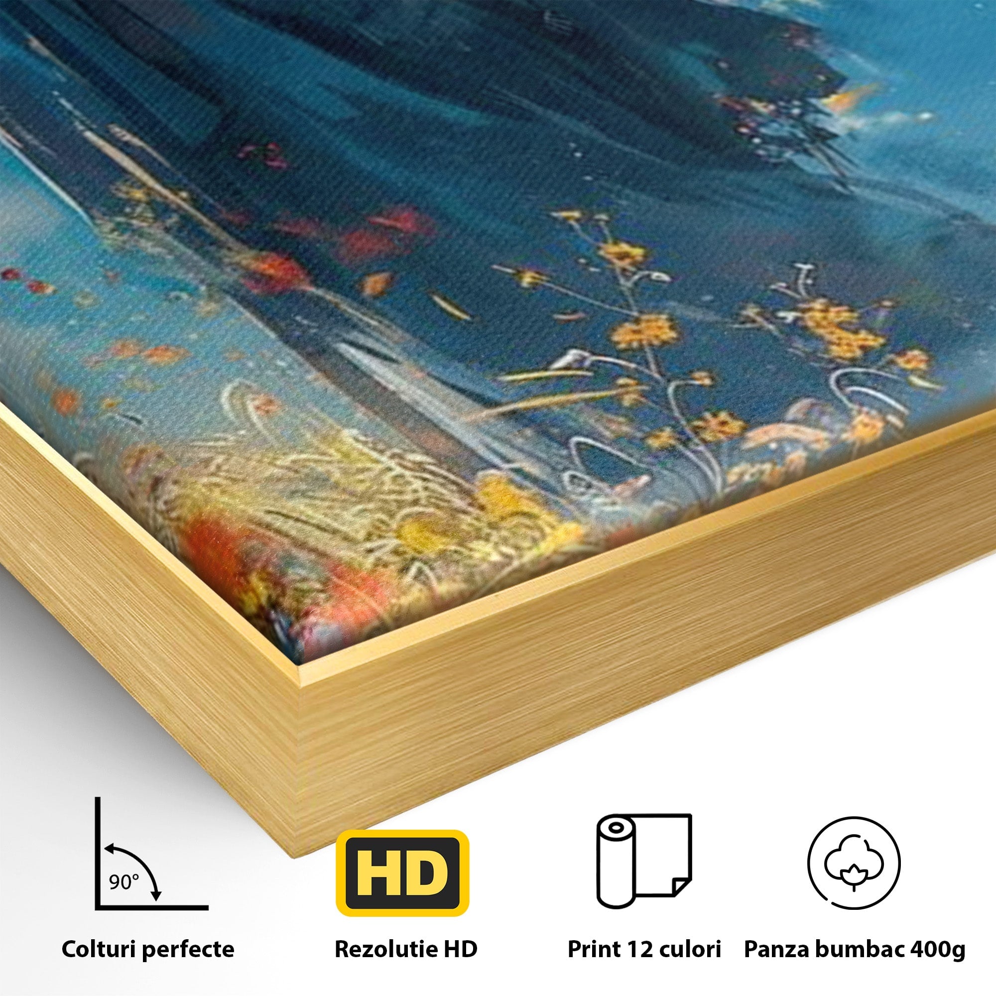 Tablou Canvas Premium LuxCanva® PI1212, Vrajitorul Pe Campul Inflorit, Toiag, Palarie, Flori, Fantezie, Living, Culori Vibrante