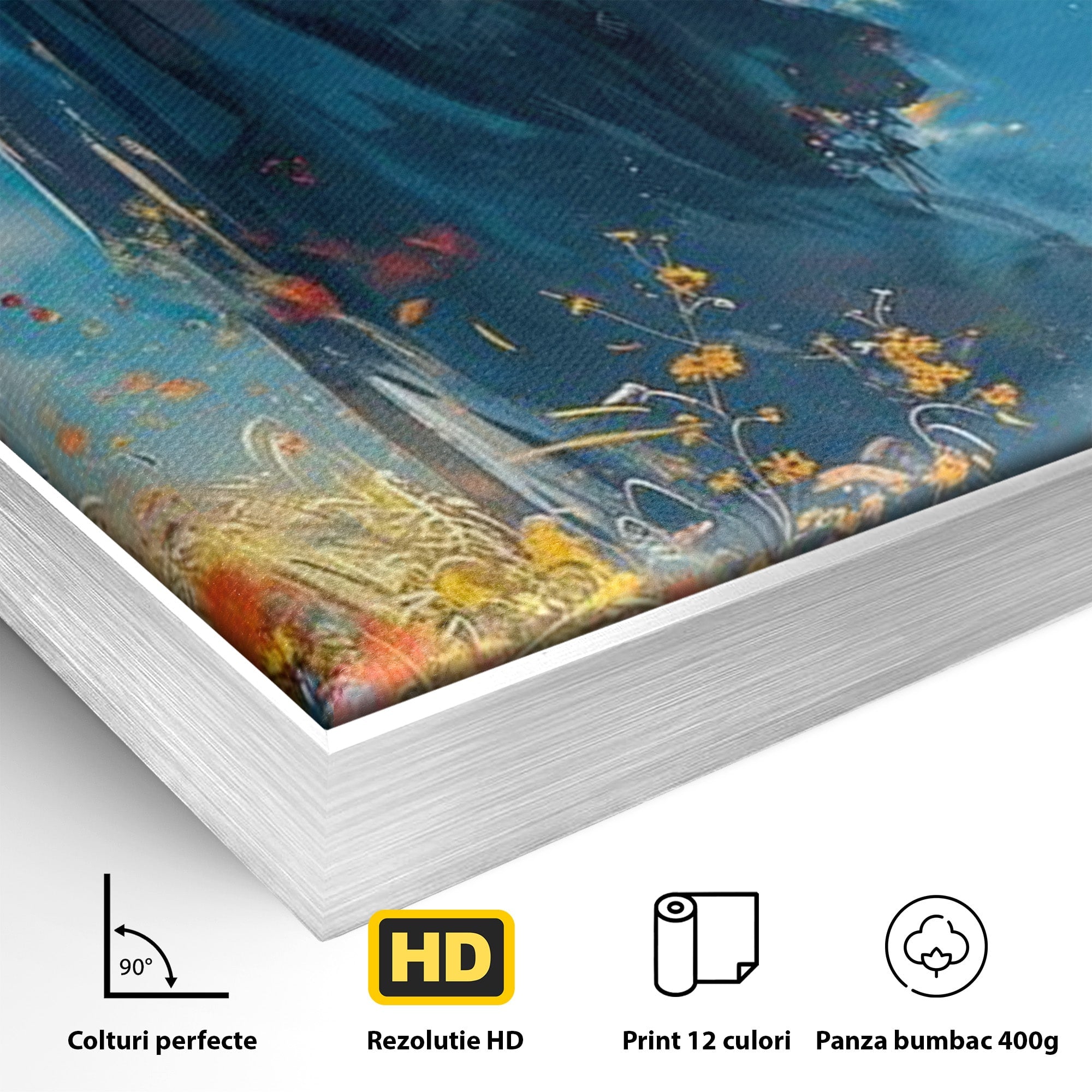 Tablou Canvas Premium LuxCanva® PI1212, Vrajitorul Pe Campul Inflorit, Toiag, Palarie, Flori, Fantezie, Living, Culori Vibrante