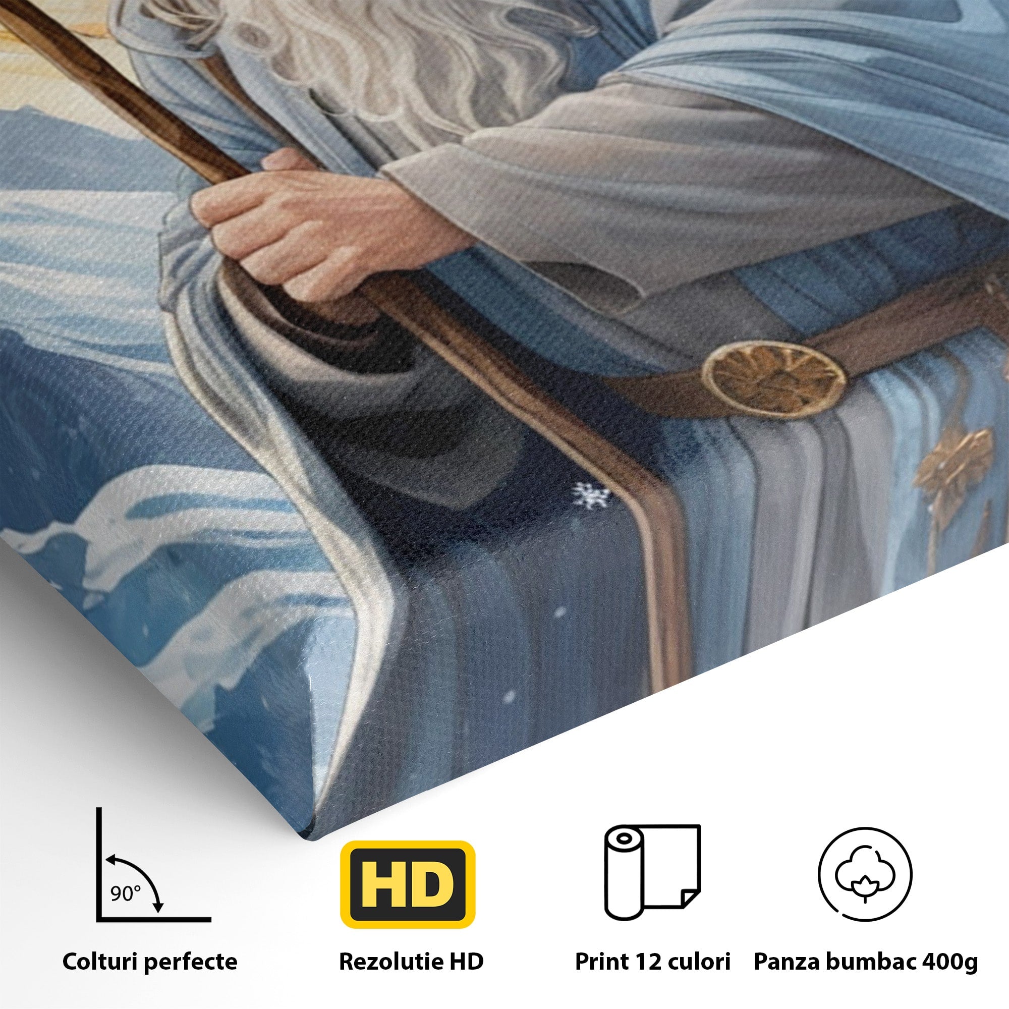 Tablou Canvas Premium LuxCanva® PI1213, Vrajitorul Bun, Personaj, Fantezie, Munti, Iarna, Magie, Living, Dormitor, Culori Vibrante