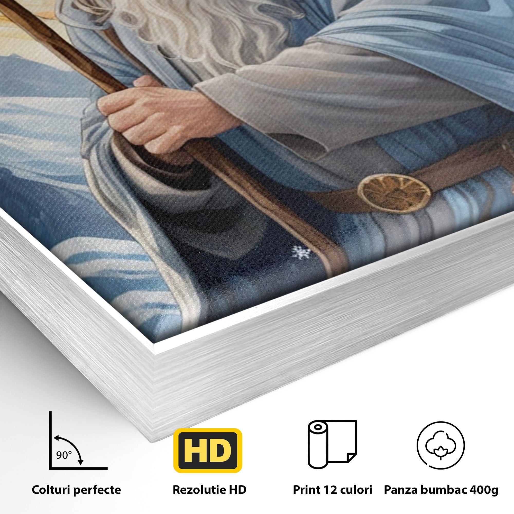 Tablou Canvas Premium LuxCanva® PI1213, Vrajitorul Bun, Personaj, Fantezie, Munti, Iarna, Magie, Living, Dormitor, Culori Vibrante