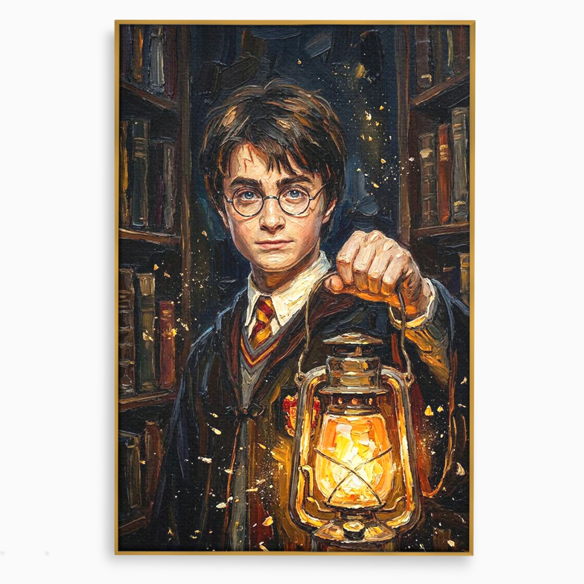 Tablou Canvas Premium LuxCanva® PI1214, Harry Potter, Vrajitor, Felinar, Magie, Biblioteca, Dormitor, Culori Vibrante