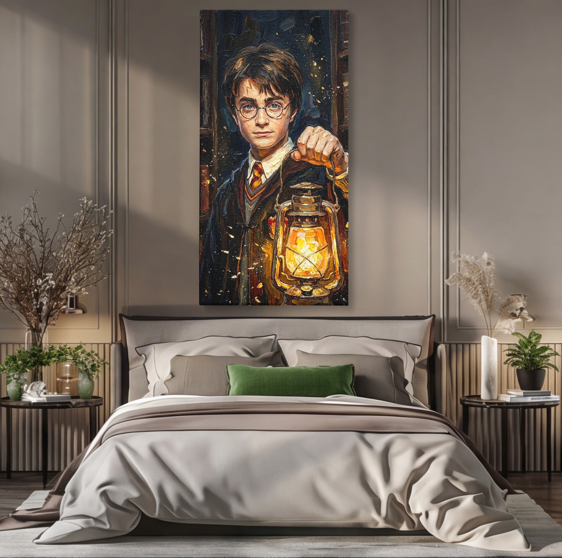 Tablou Canvas Premium LuxCanva® PI1214, Harry Potter, Vrajitor, Felinar, Magie, Biblioteca, Dormitor, Culori Vibrante