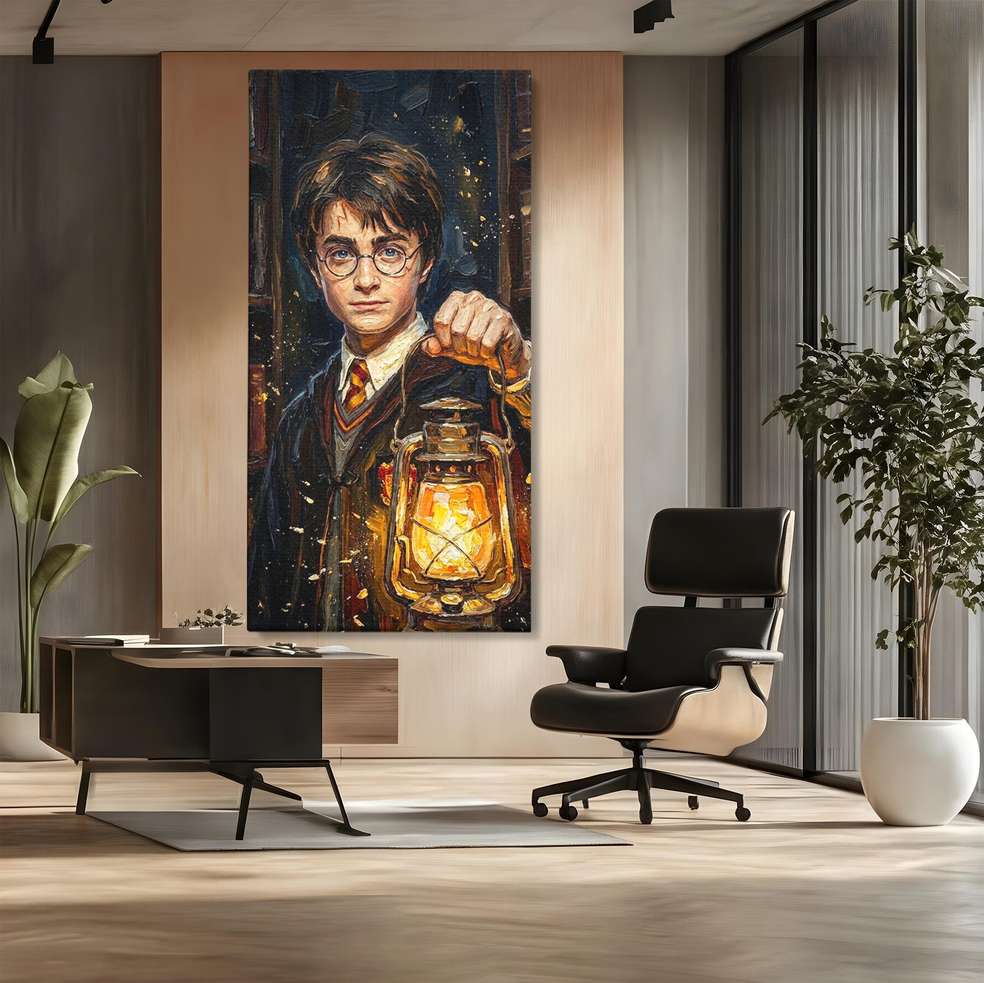 Tablou Canvas Premium LuxCanva® PI1214, Harry Potter, Vrajitor, Felinar, Magie, Biblioteca, Dormitor, Culori Vibrante