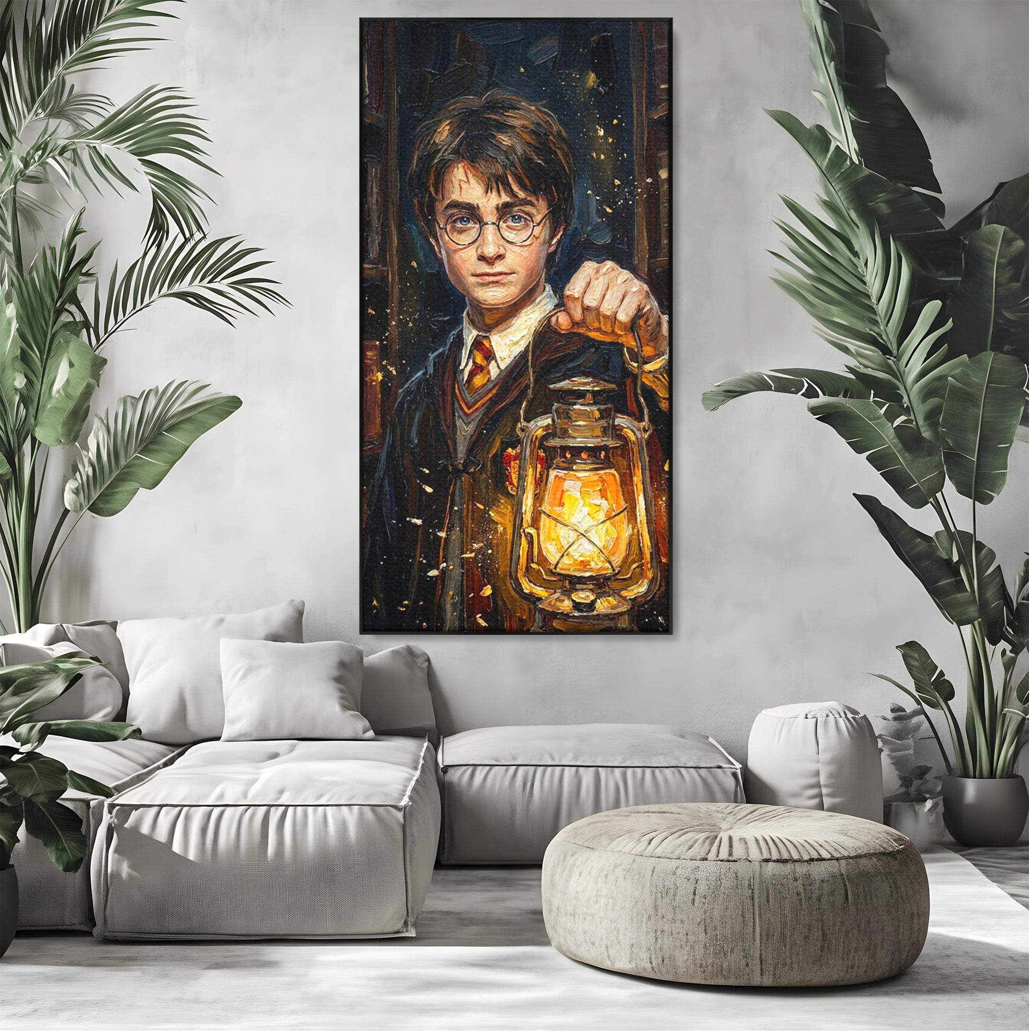 Tablou Canvas Premium LuxCanva® PI1214, Harry Potter, Vrajitor, Felinar, Magie, Biblioteca, Dormitor, Culori Vibrante